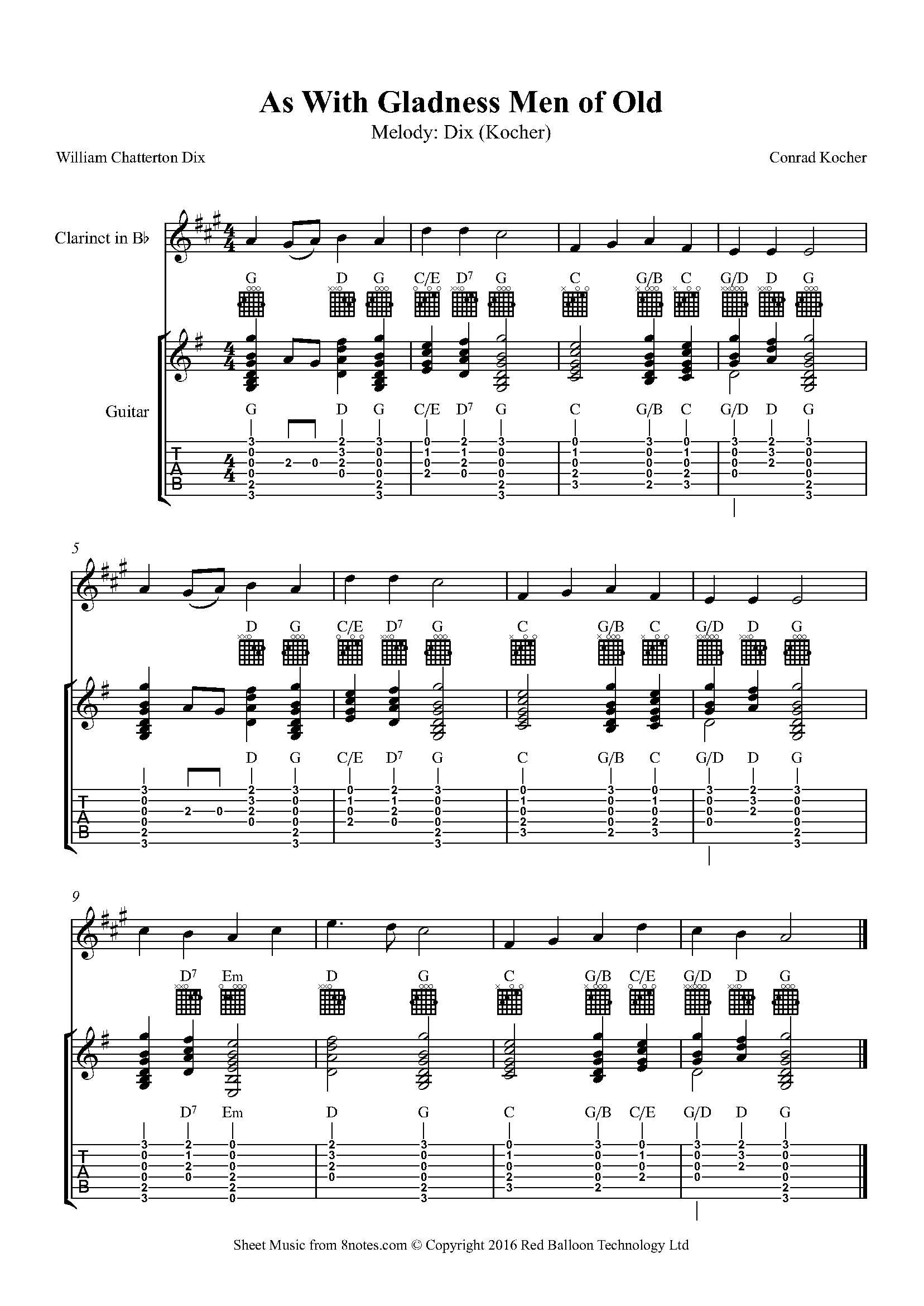 Kocher As With Gladness Men of Old Melody Dix (Kocher) Sheet music