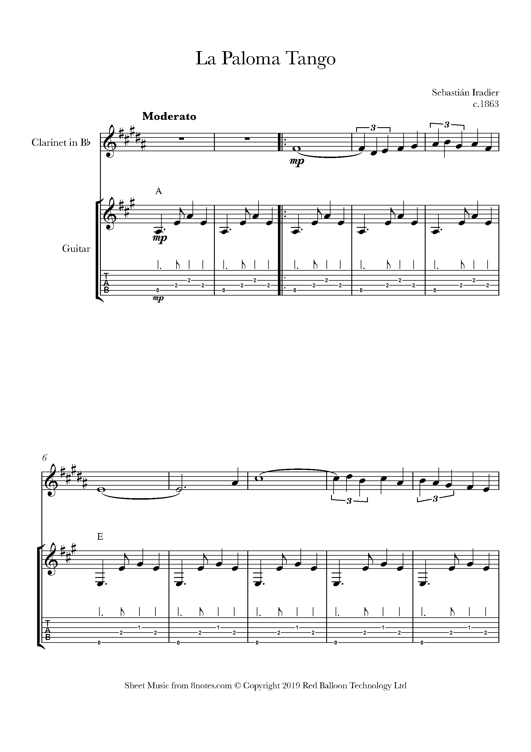 Sebastián Iradier La Paloma Tango Sheet music for
