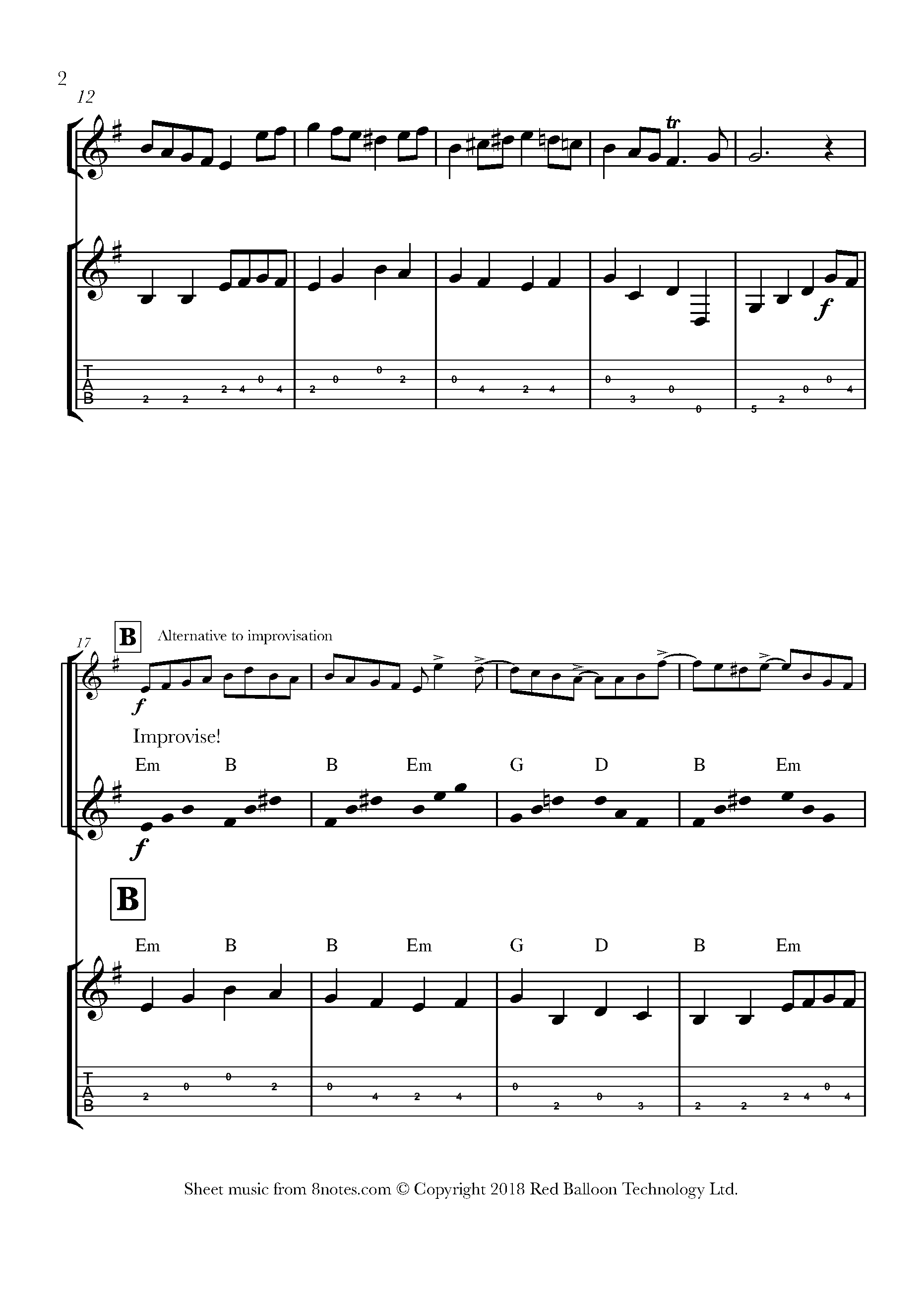 Jethro Tull Swinging Bouree (Homage to Jethro Tull) Sheet music for GuitarFlute Duet