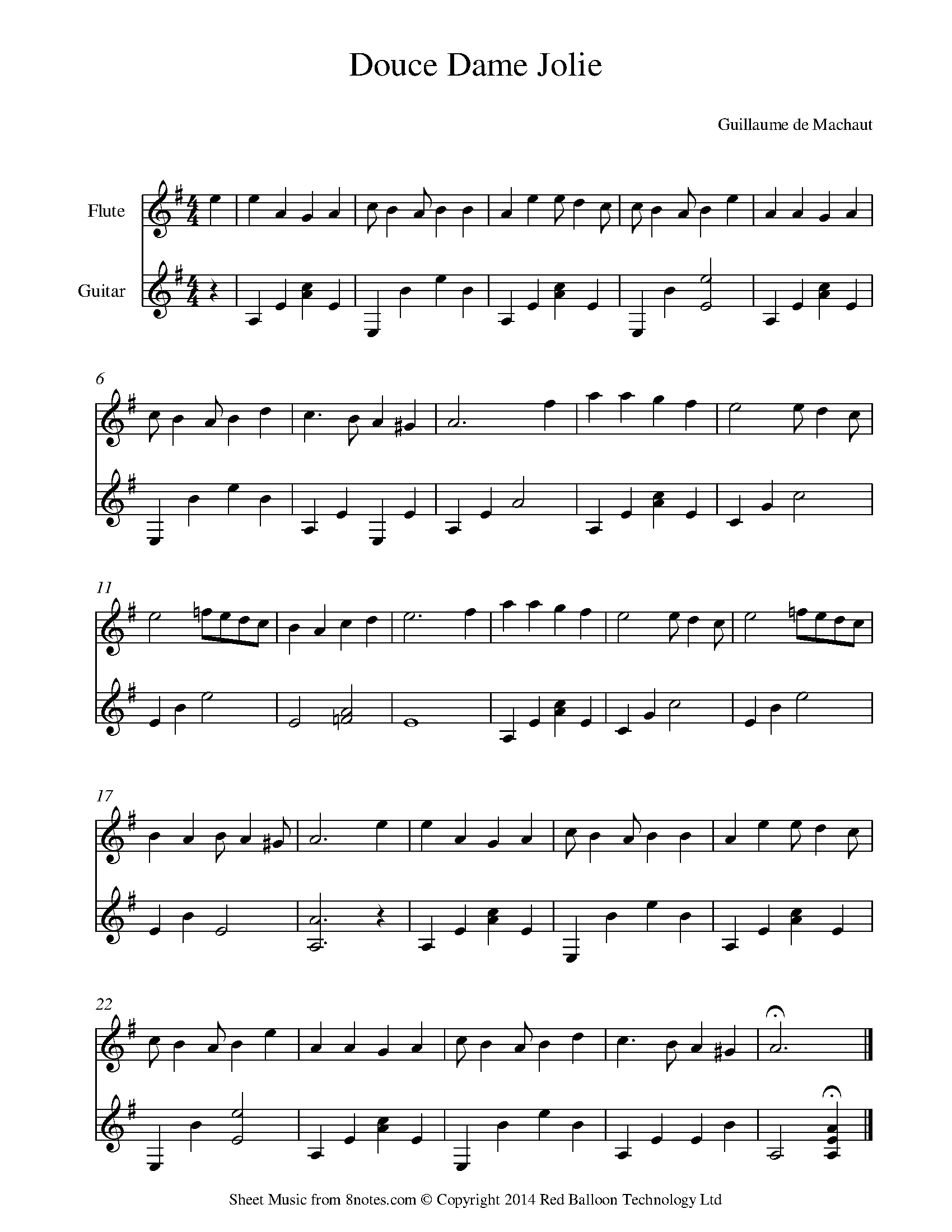 Machaut Douce Dame Jolie Sheet Music For Guitar Flute Duet 8notes Com