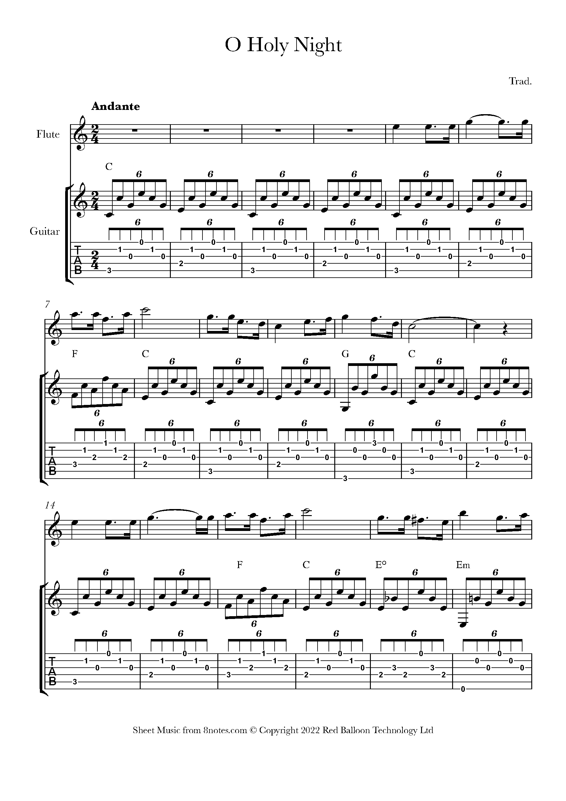 O Holy Night Sheet music for GuitarFlute Duet