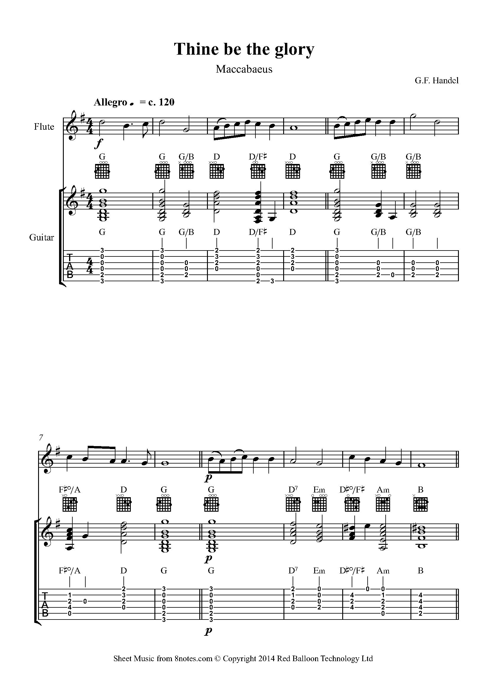 Handel Thine be the glory (Maccabaeus) Sheet music for GuitarFlute