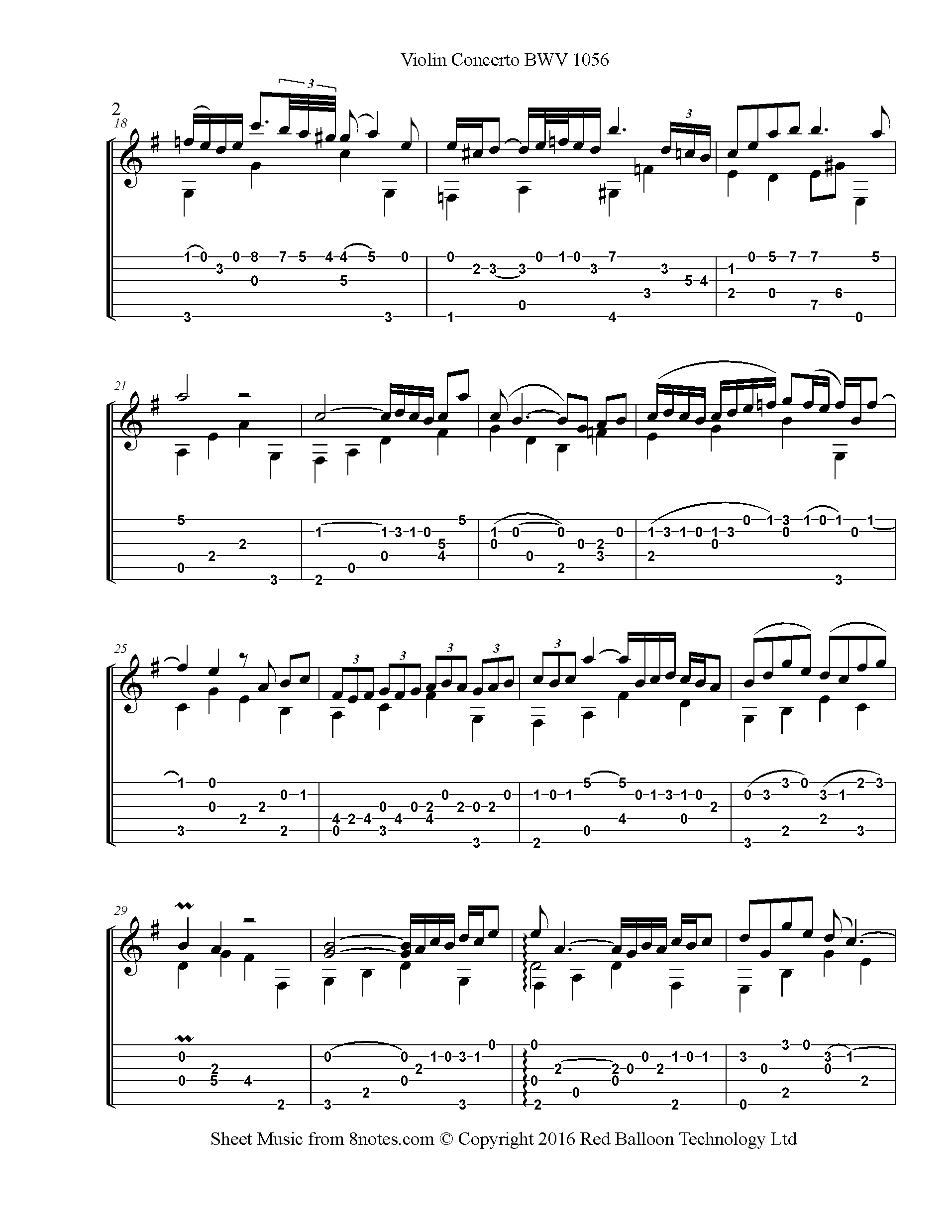 Bach - Violin Concerto BWV 1056 2nd mvt Sheet music for Guitar - 8notes.com