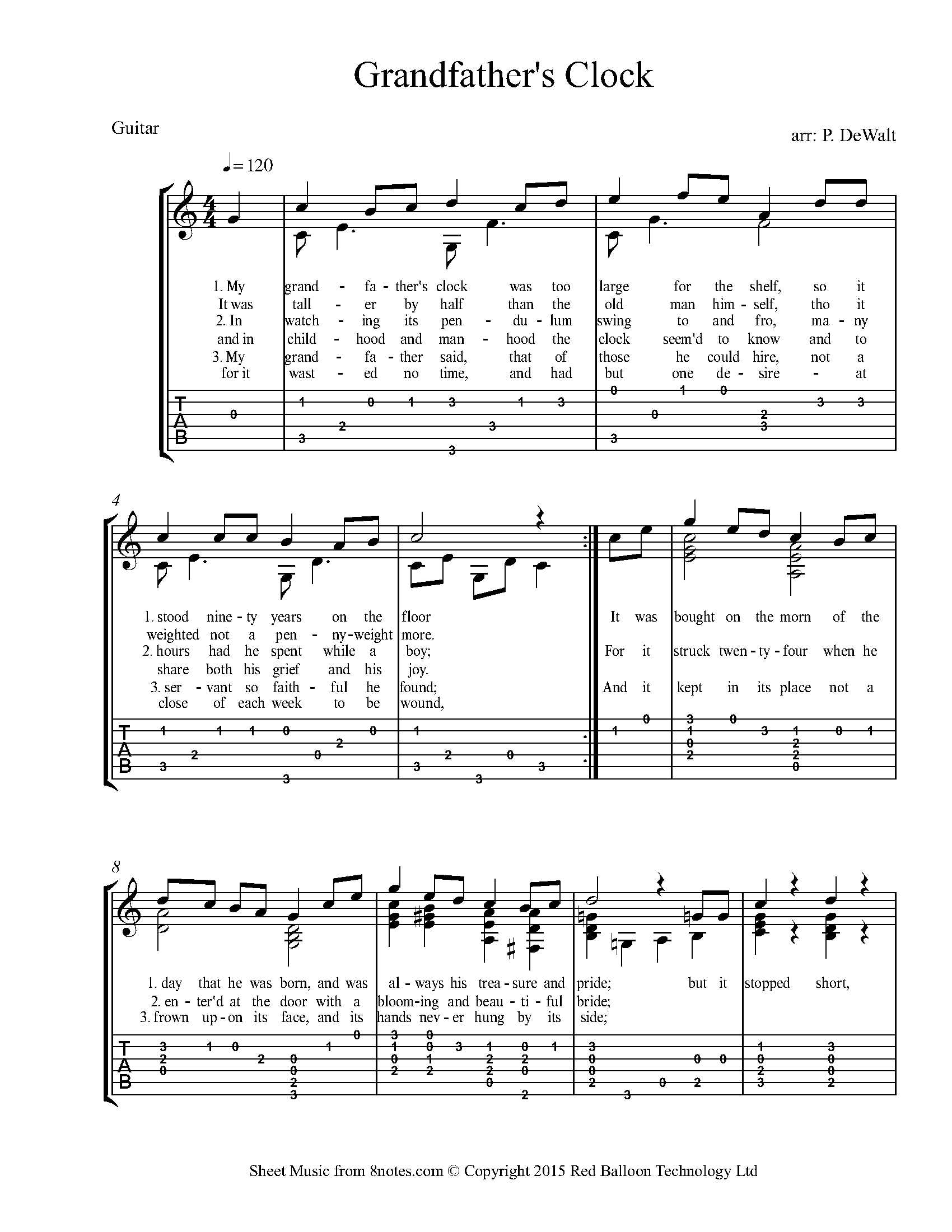 Henry C. Work My Grandfather's Clock Sheet music for Guitar