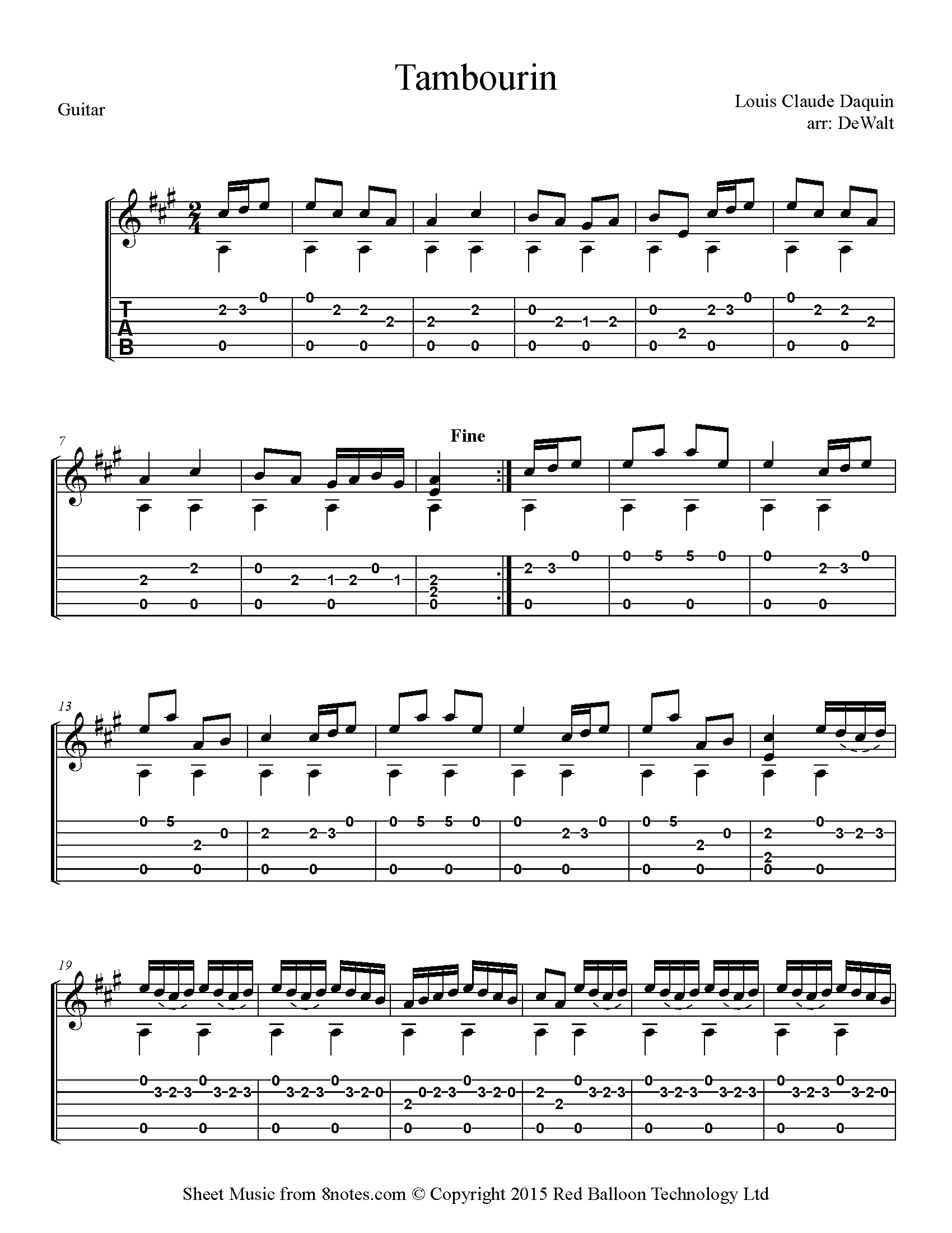 Daquin Tambourin Sheet music for Guitar