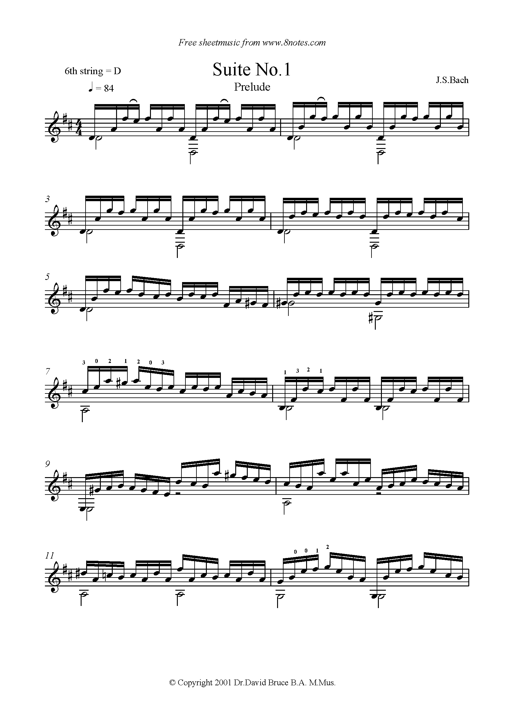 Bach Johann Sebastian Prelude from Suite no.1 for Guitar Free Sheet music for Guitar 8notes