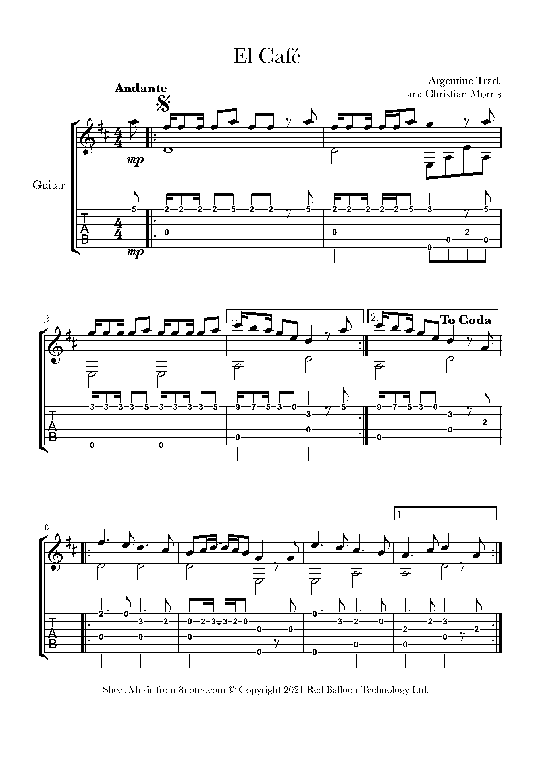 El Cafe (Argentine Trad.) Sheet music for Guitar