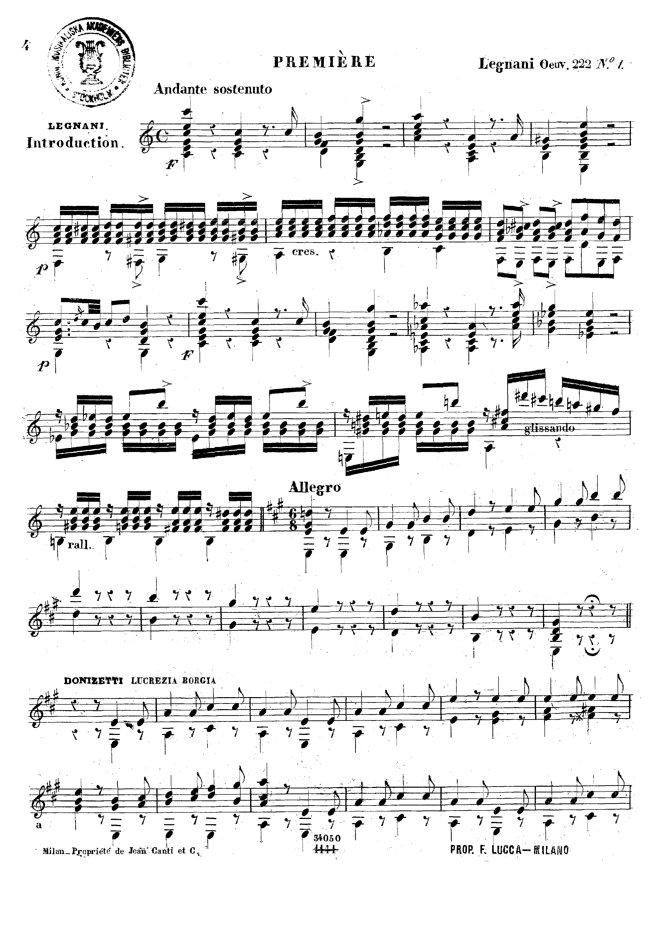 Recueil des Melodies, Op.222, Book 1 by Luigi Legnani Sheet Music arranged by 8notes.com for Guitar - 1 of 5 pages