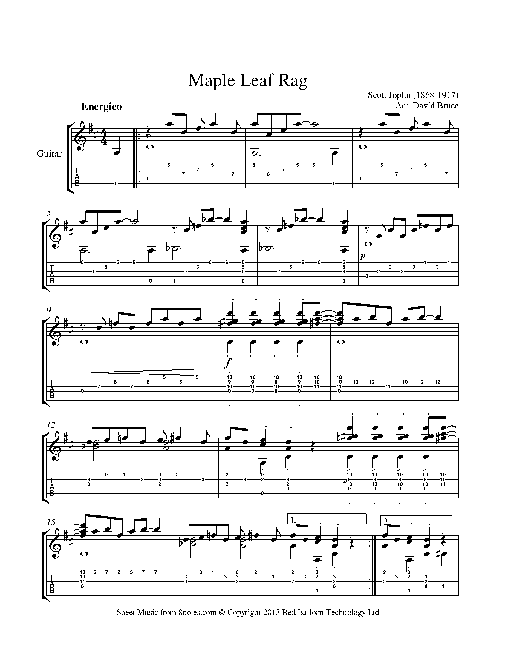 Ragtime Guitare Tablatures Partition 