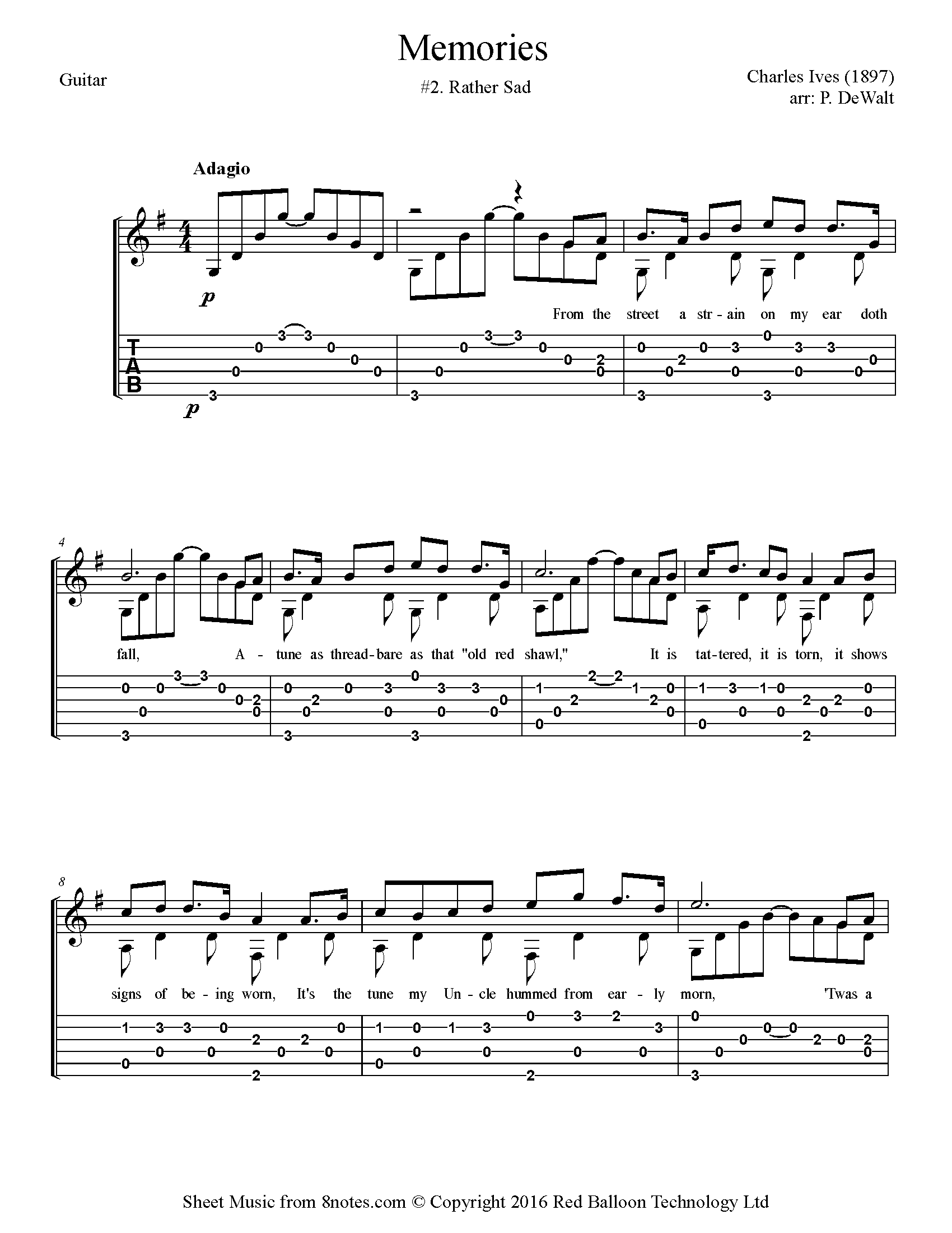 Ives Memories No.2 Rather Sad Sheet music for Guitar