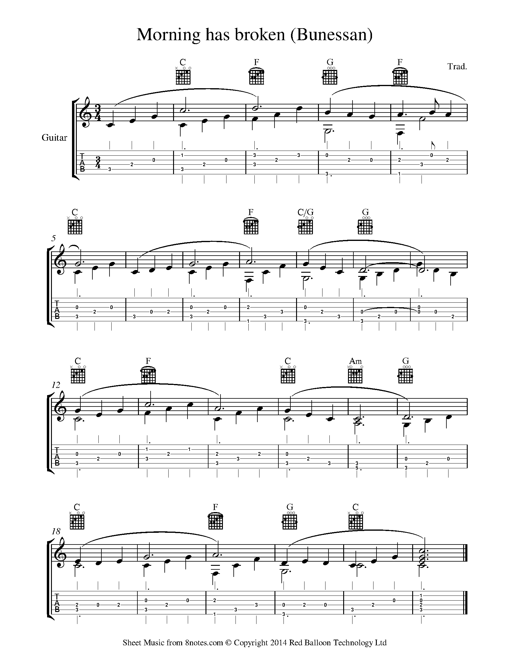 Morning Has Broken Bunessan Sheet Music For Guitar 8notes Com Morning Has Broken Bunessan Sheet Music For Guitar 8notes Com