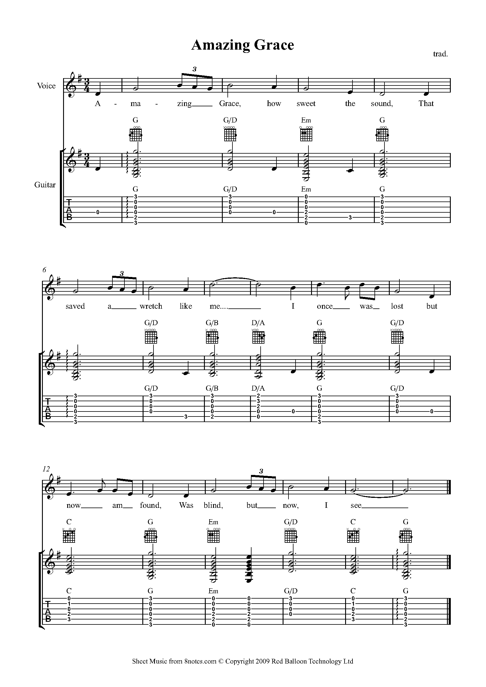 amazing grace easy guitar chords