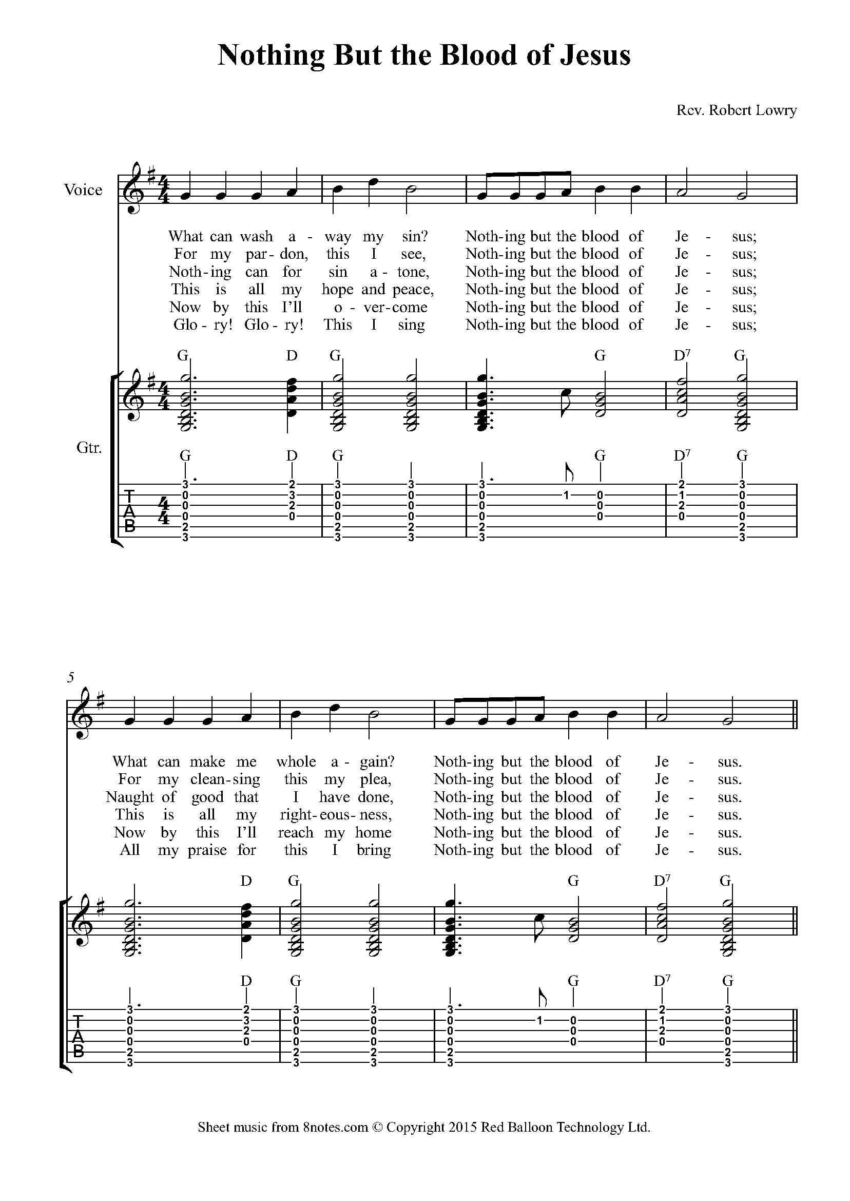Lowry Nothing But the Blood of Jesus Sheet music for Guitar and Vocal