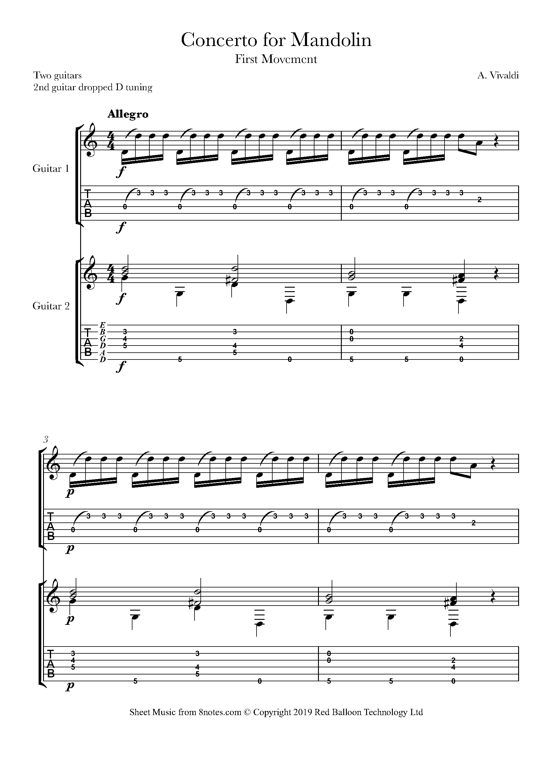 Vivaldi Concerto in C for Mandolin 1st mvt (excerpt) Sheet music for