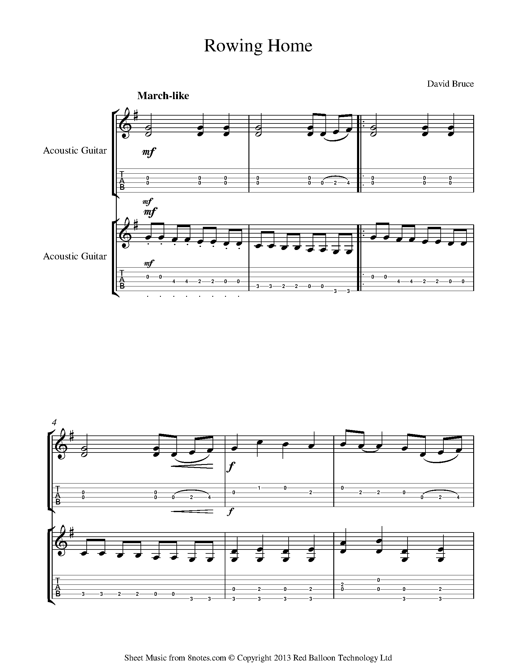 David Bruce Rowing Home Sheet music for Guitar Duet