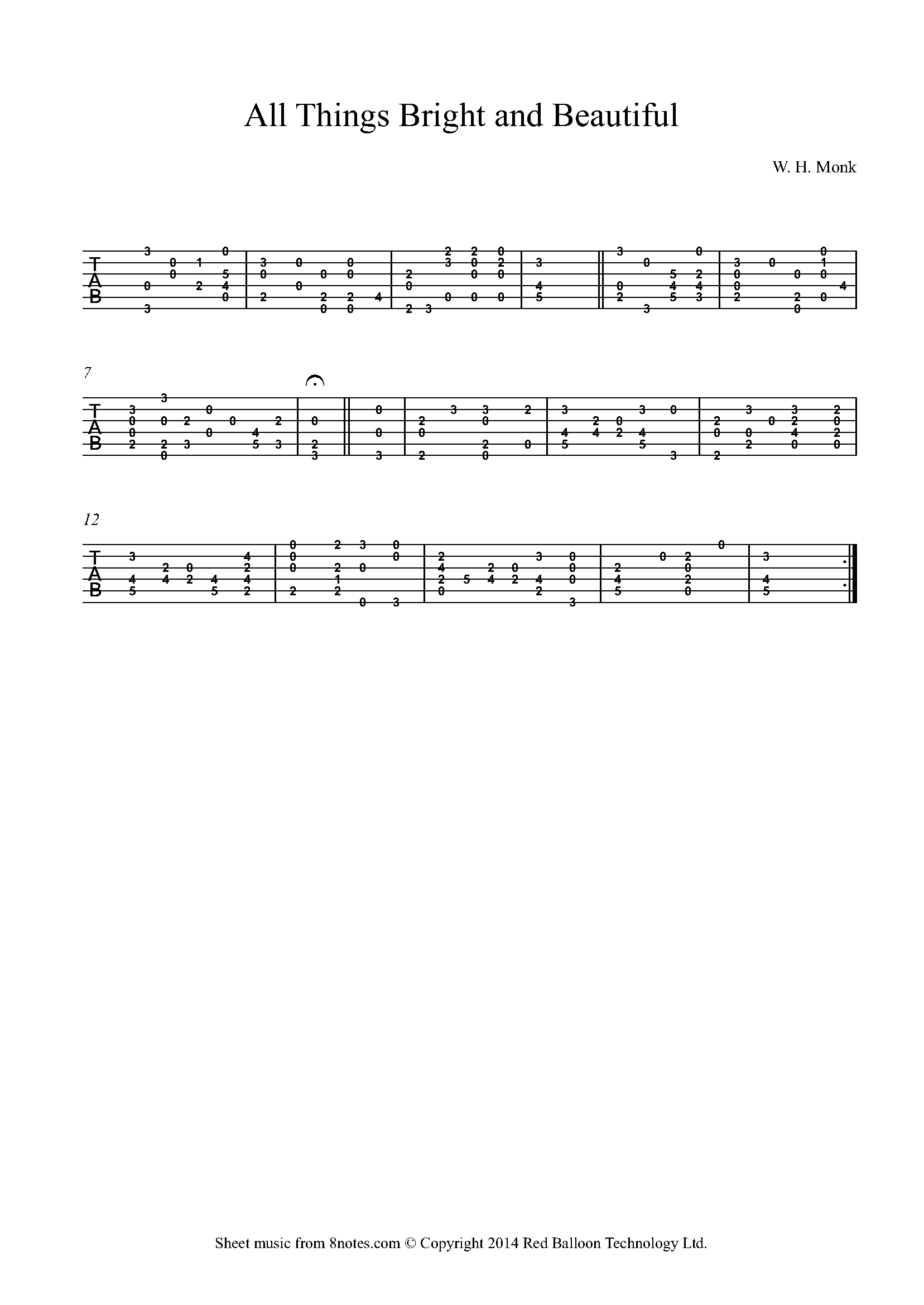 Monk All Things Bright and Beautiful Guitar Tab