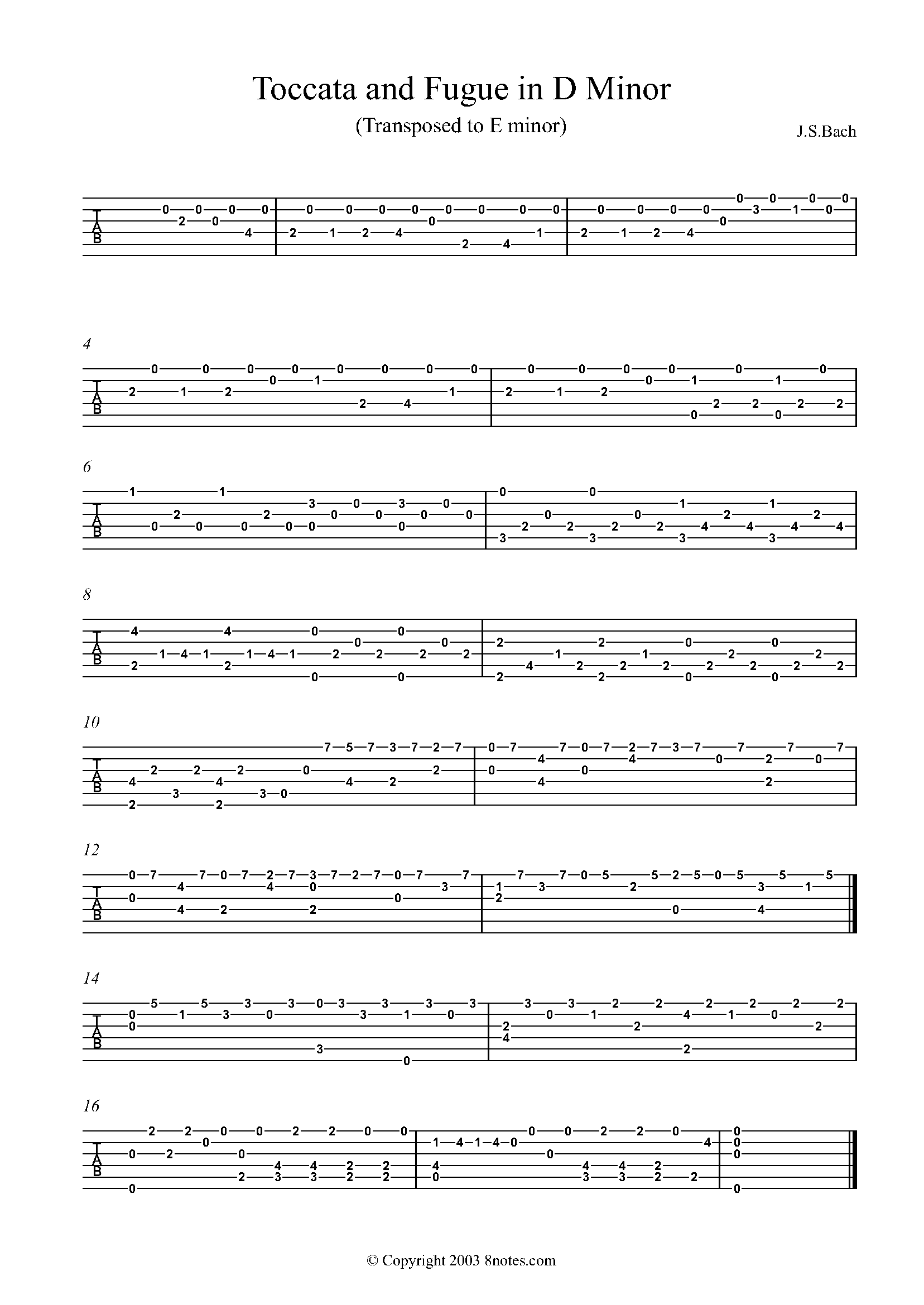 Bach Toccata And Fugue In D Minor excerpt Guitar Tab 8notes