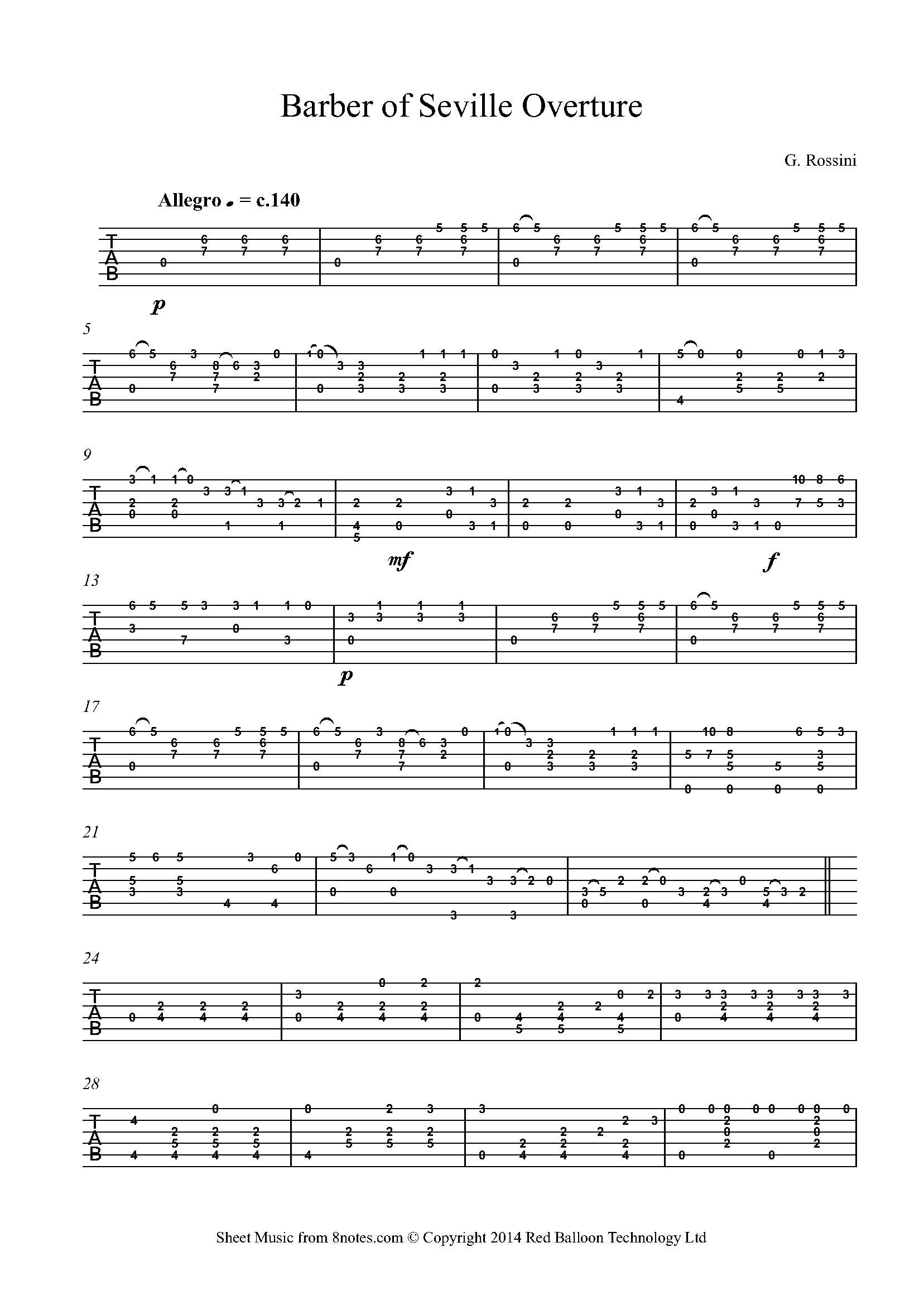 Rossini Barber of Seville Overture Guitar Tab