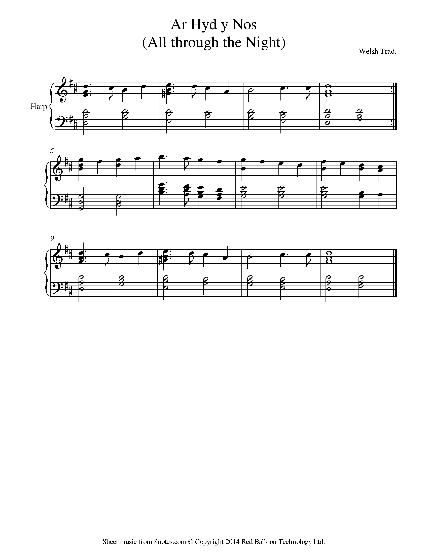 Ar Hyd y Nos All through the Night (Traditional Welsh) Sheet music for