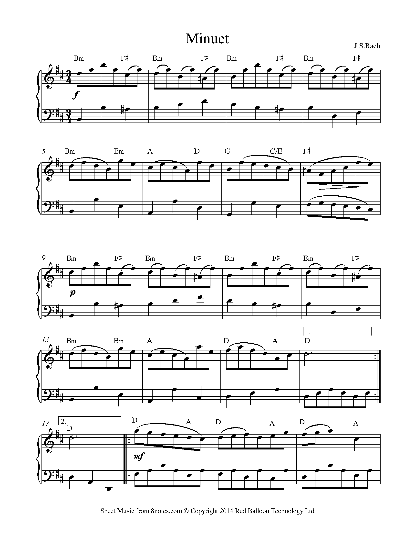 Bach Minuet in B minor (French Suite No.3 BWV 814) Sheet music for