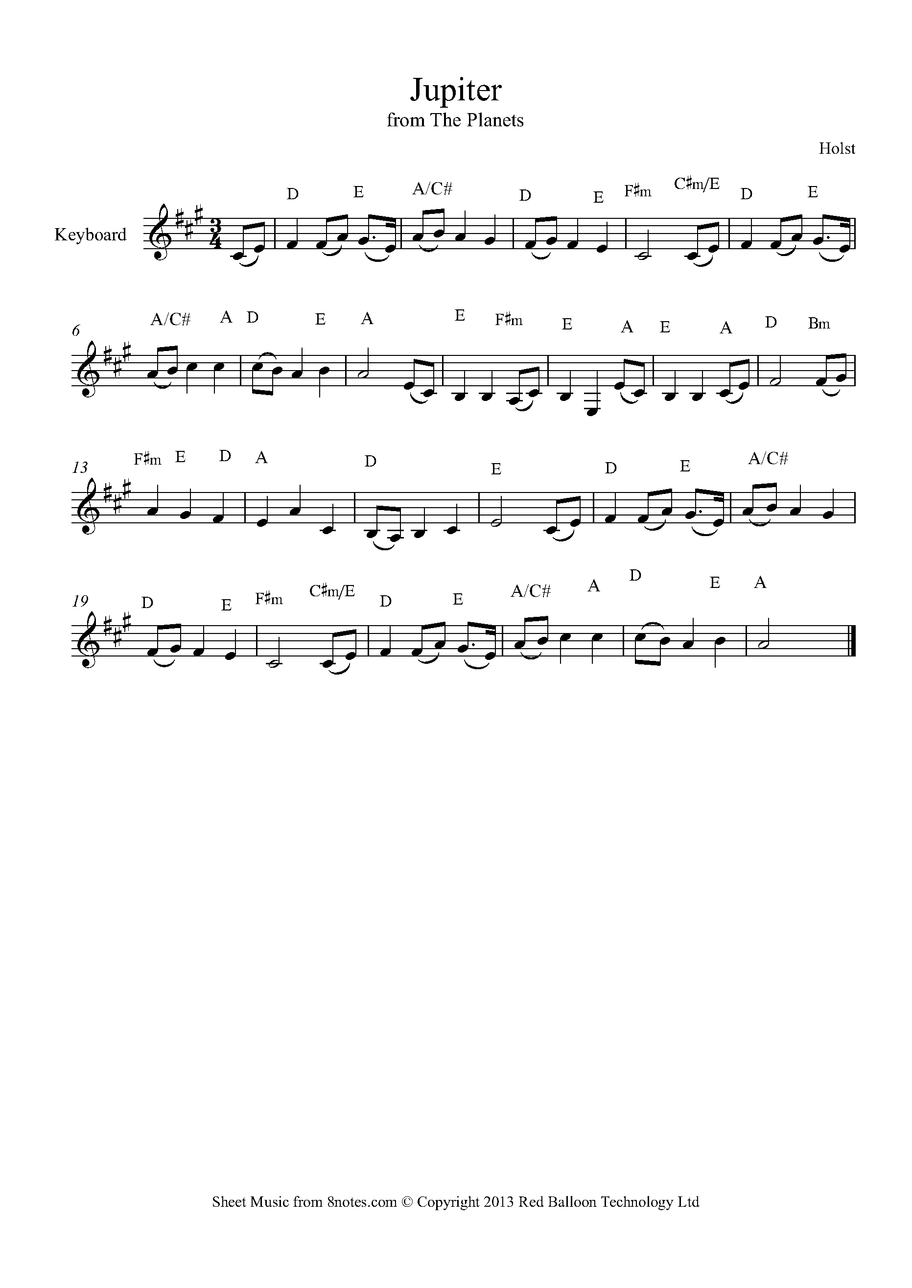 Holst Jupiter from the (theme) Sheet music for Keyboard