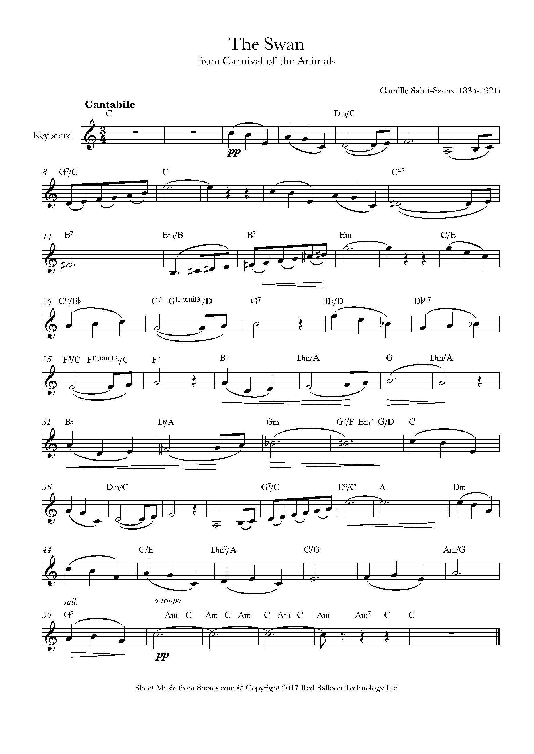 Saint-Saëns - The Swan from Carnival of the Animals Sheet music for Keyboard Saint-Saëns - The Swan from Carnival of the Animals Sheet music for Keyboard