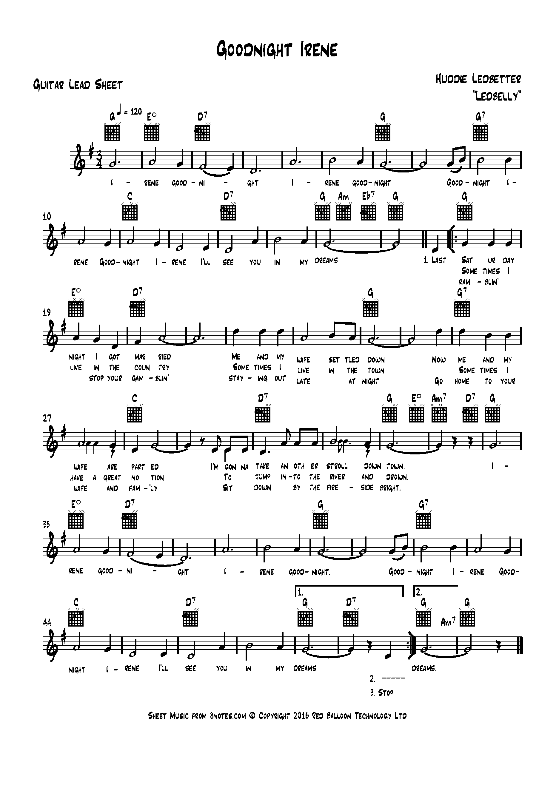 Leadbelly Goodnight, Irene Sheet music for Lead Sheets