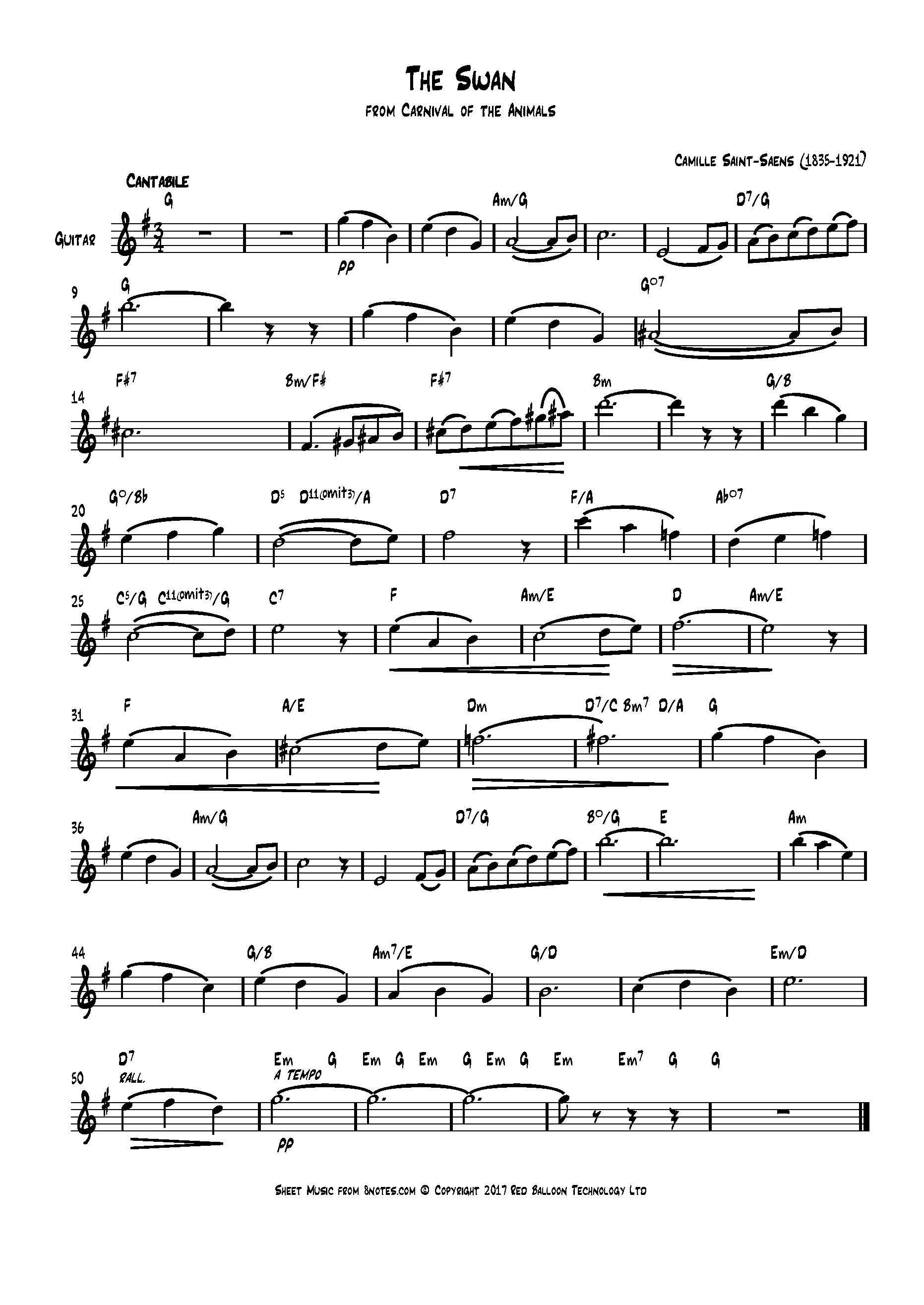 Saint-Saëns - The Swan from Carnival of the Animals Sheet music for Lead Sheets Saint-Saëns - The Swan from Carnival of the Animals Sheet music for Lead Sheets