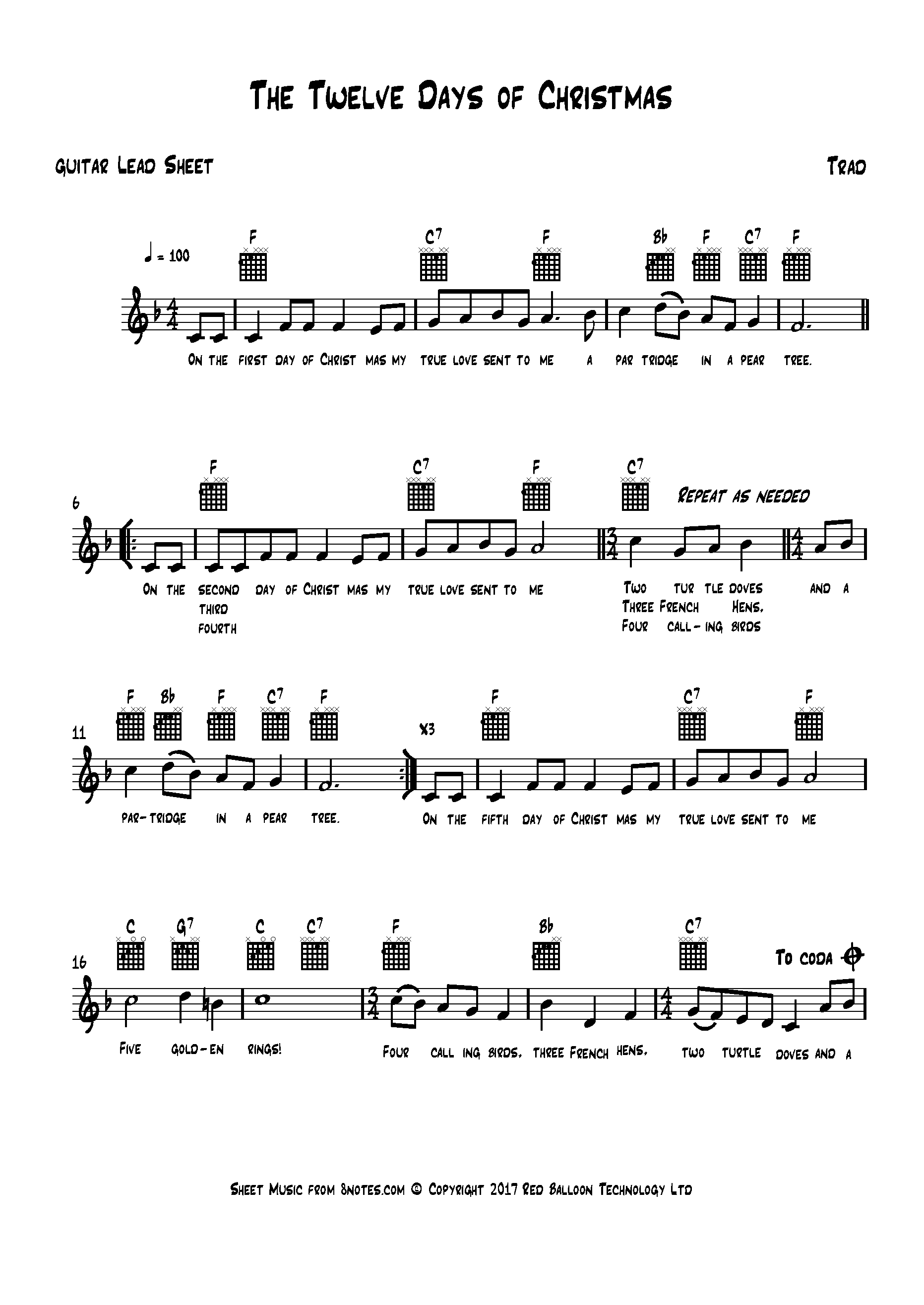 12 Days of Christmas Sheet music for Lead Sheets - 8notes.com