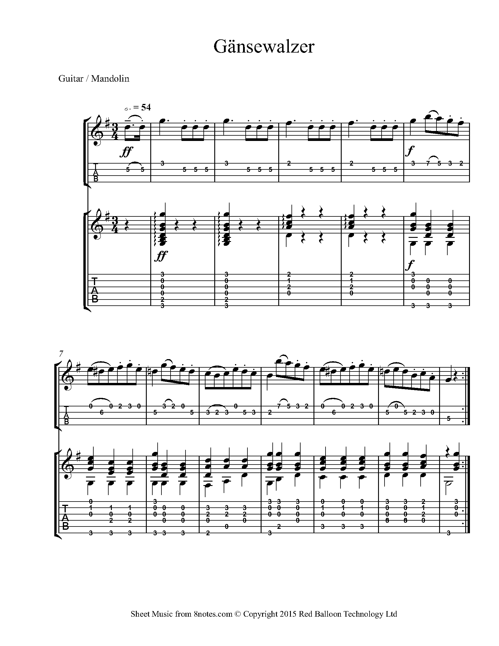 Gänsewalzer Sheet music for MandolinGuitar Duet