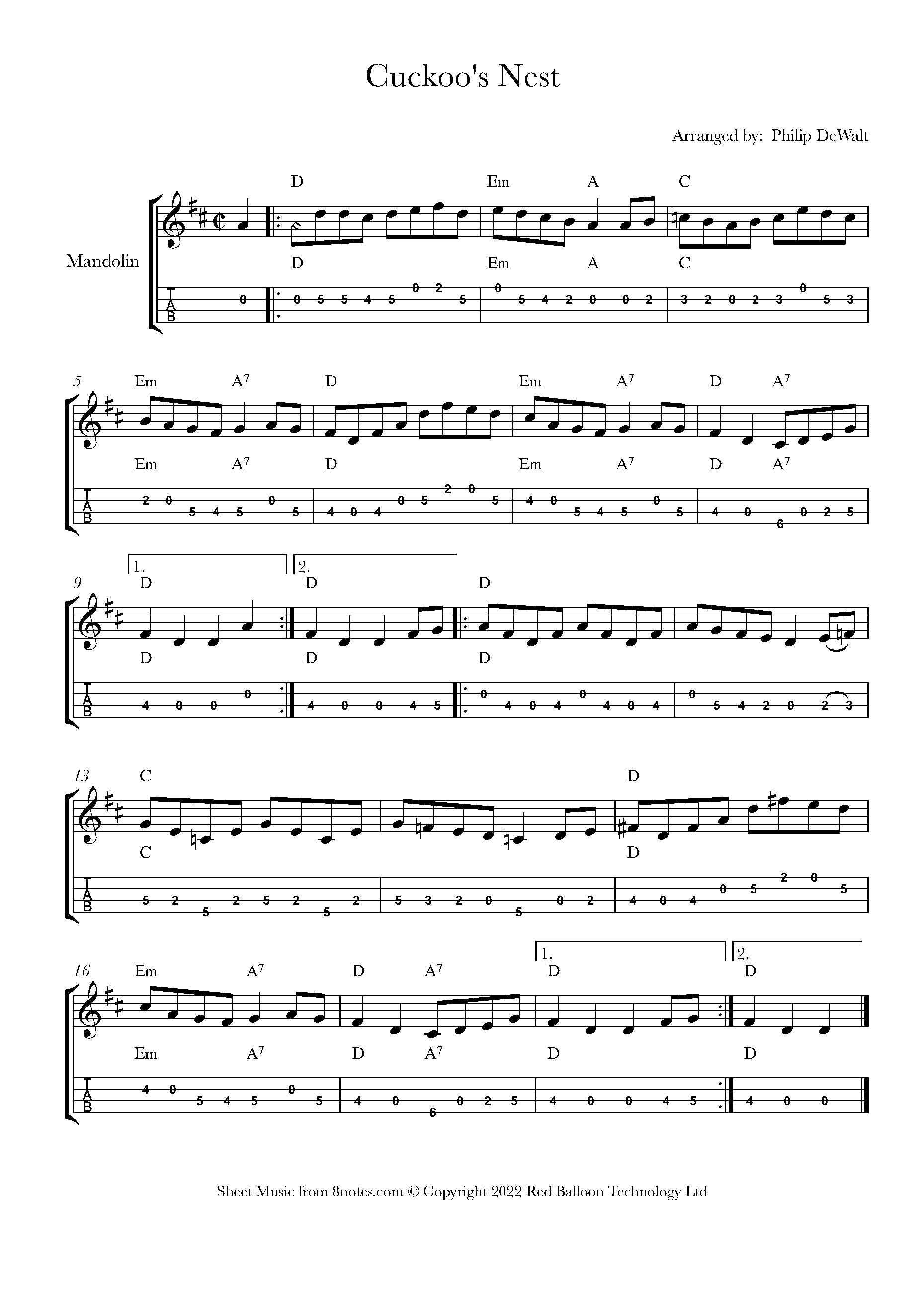 The Cuckoo's Nest Sheet music for Mandolin