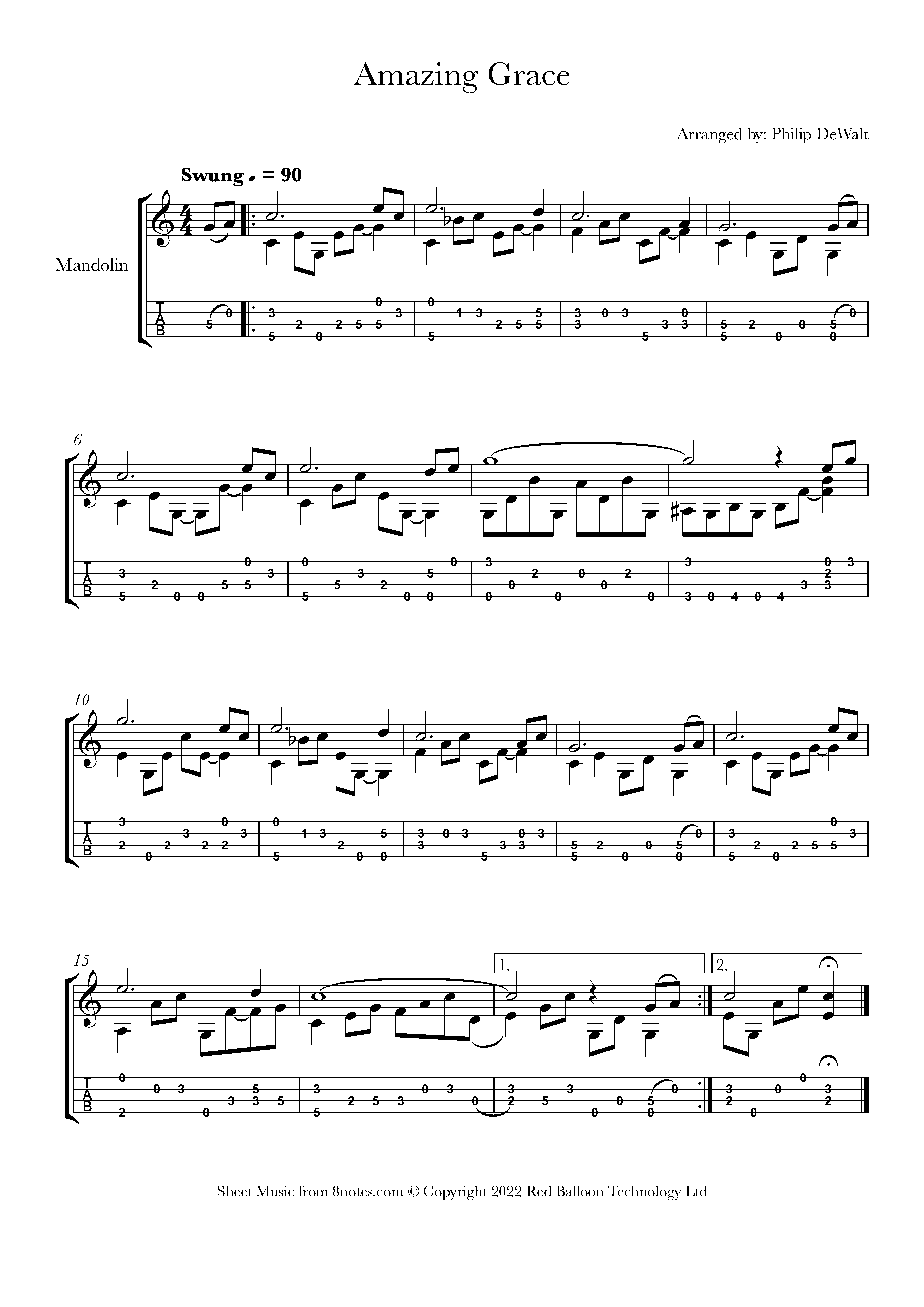 Amazing Grace (Fingerpicking Style) Sheet music for Mandolin