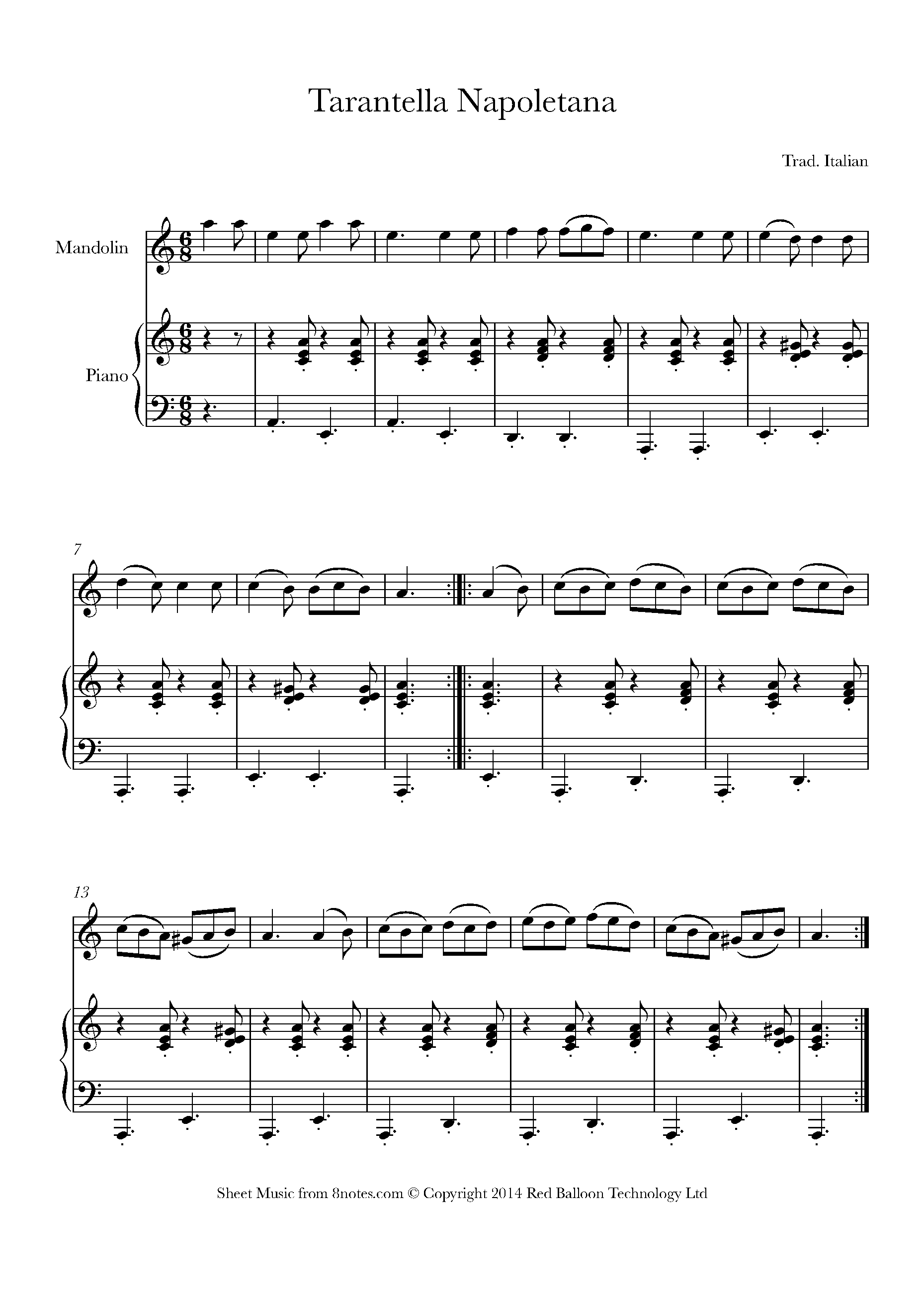 Tarantella Napoletana (Traditional Italian) Sheet music for Mandolin