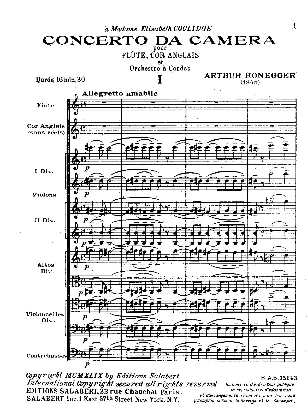Concerto da camera, H.196 by Arthur Honegger Sheet Music arranged by 8notes.com for Multiple Soloists and Ensemble - 1 of 64 pages
