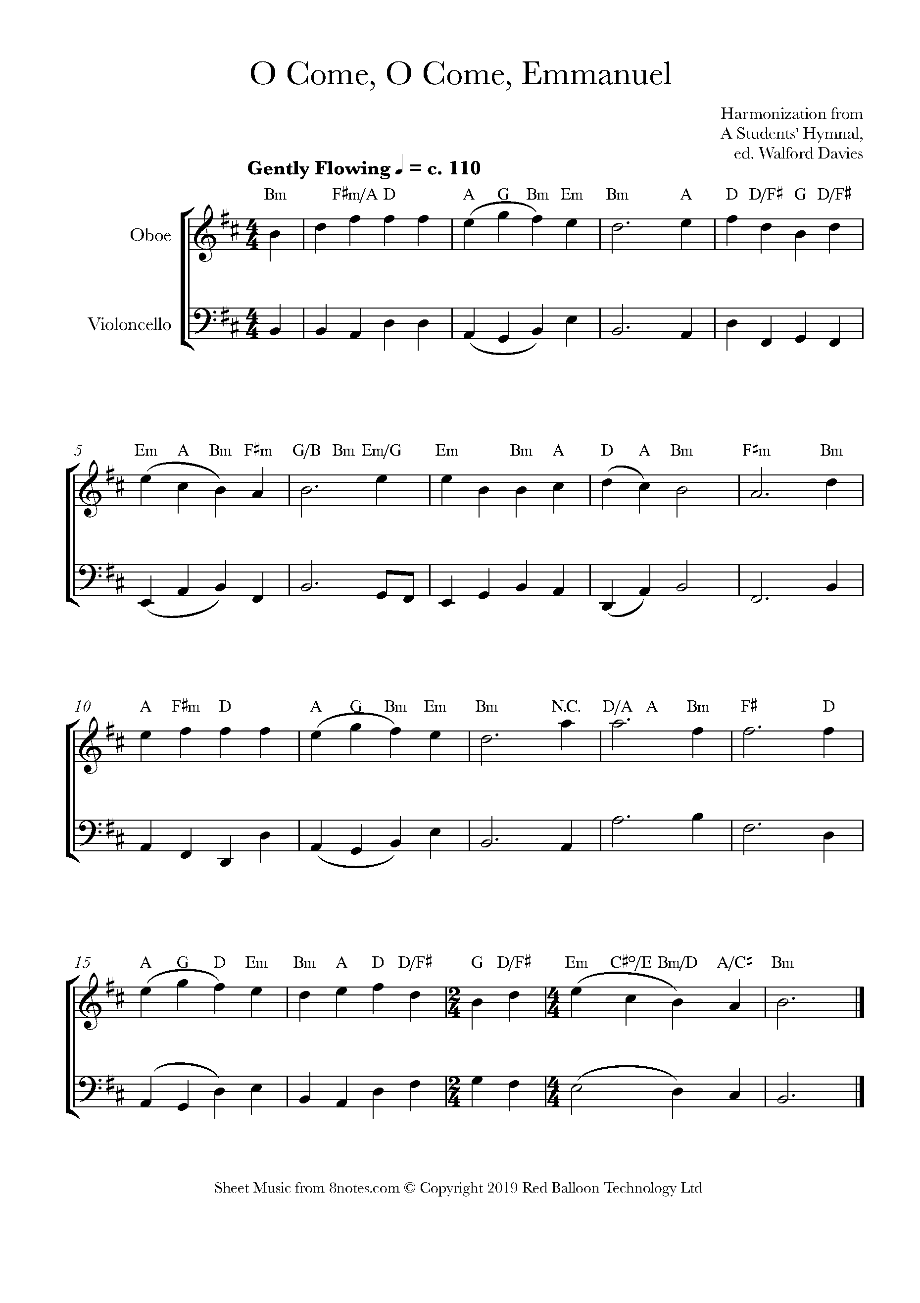 O Come, O Come, Emmanuel for Oboe-Cello Duet - Free Sheet music for  Oboe-Cello Duet | 8notes.com, image size:1859x2631