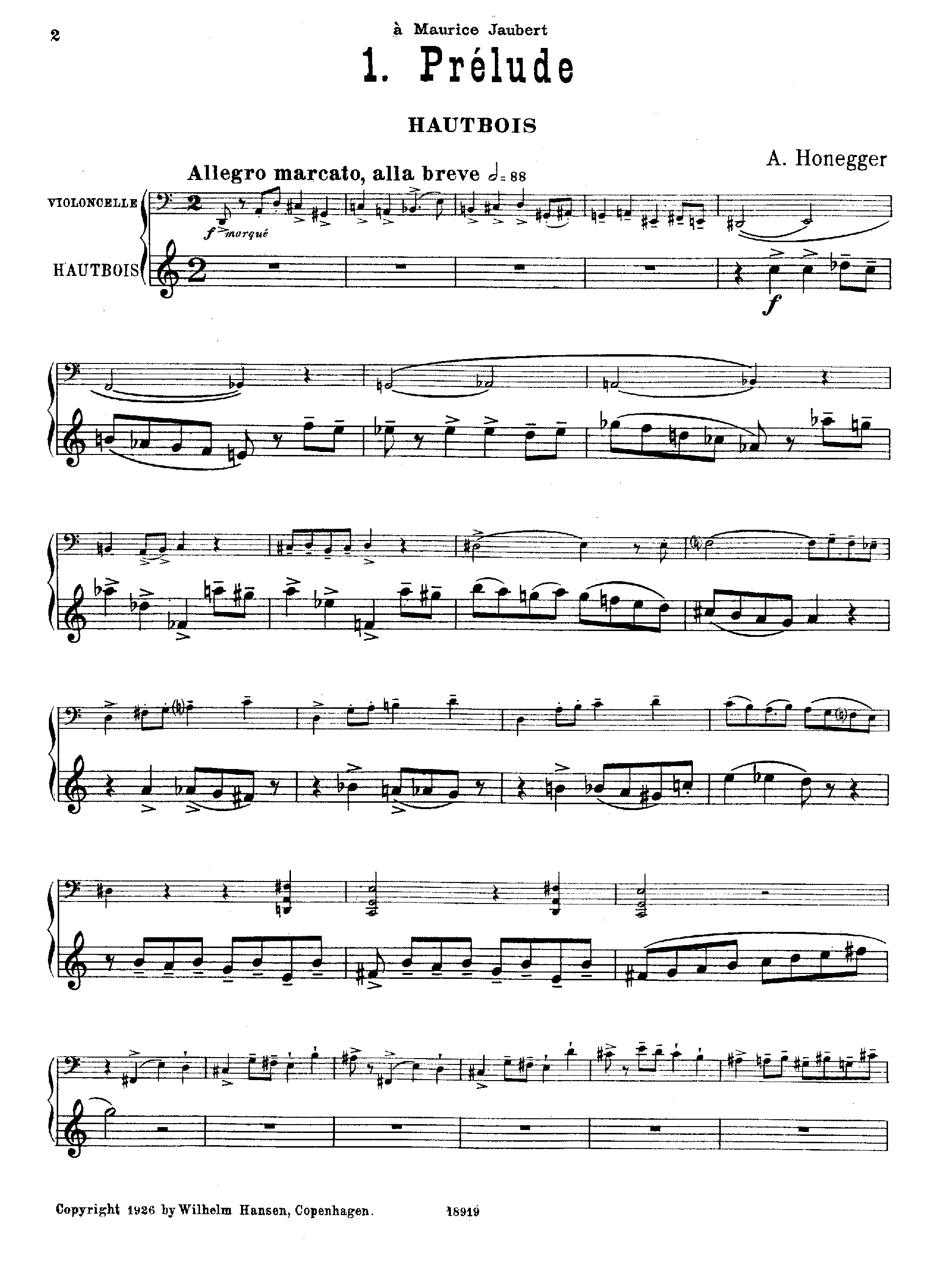 3 Contrepoints, H.43 by Arthur Honegger Sheet Music arranged by 8notes.com for Oboe-Cello Duet - 1 of 16 pages