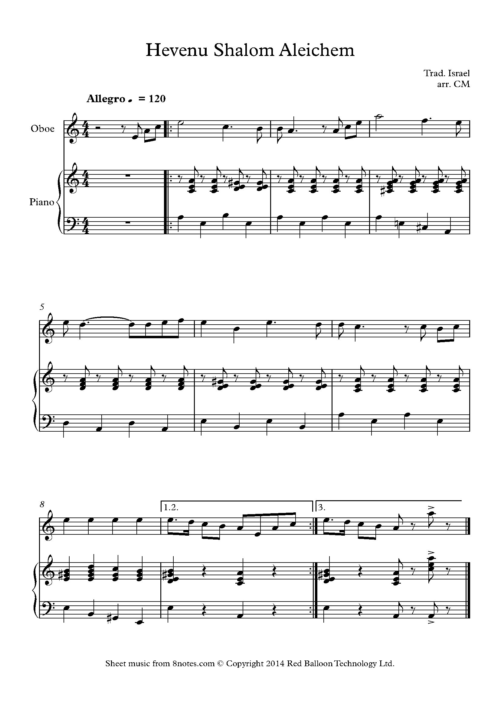 Hevenu Shalom Aleichem (Israeli Traditional) Sheet music for Oboe