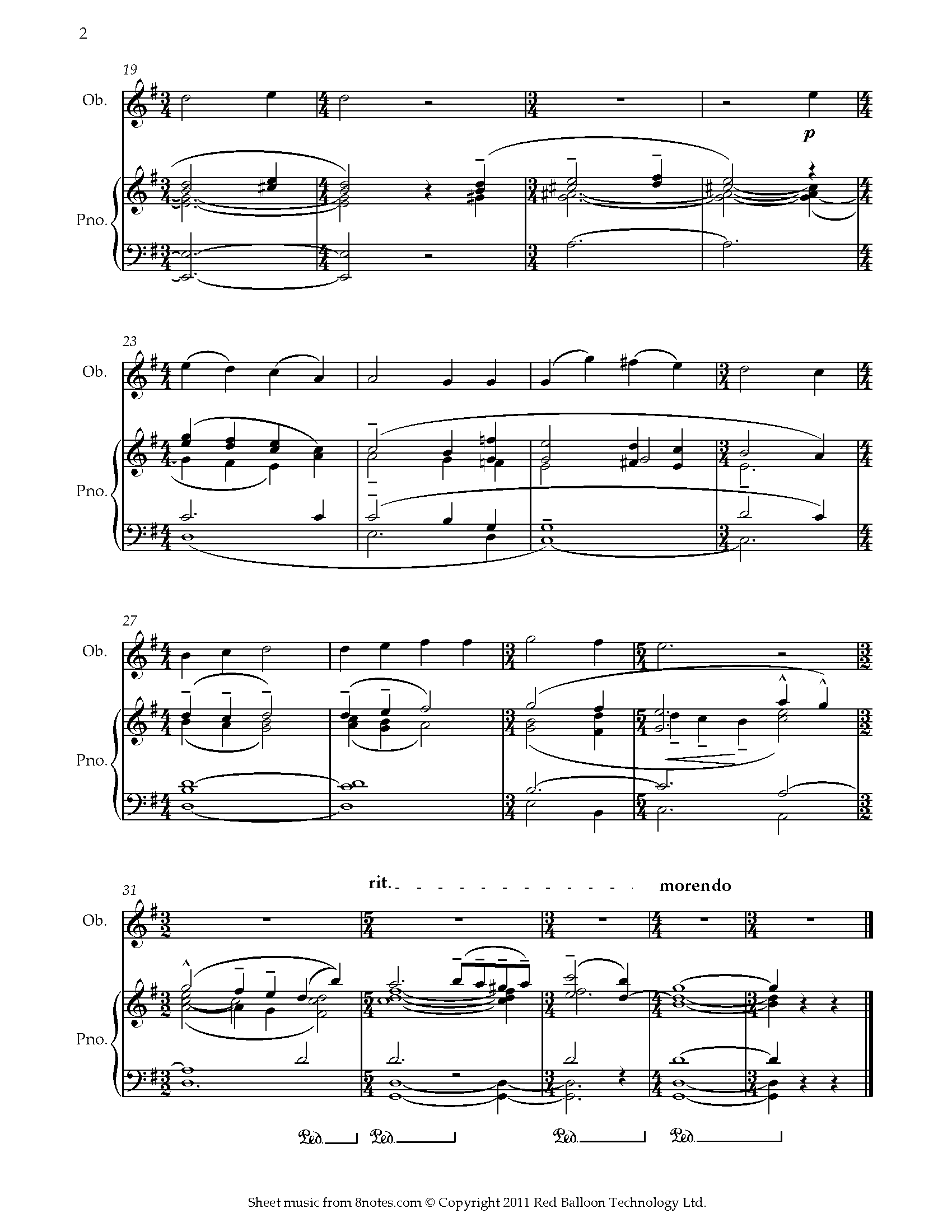 Mahler Symphony no. 2 IV Urlicht (opening) Sheet music for Oboe