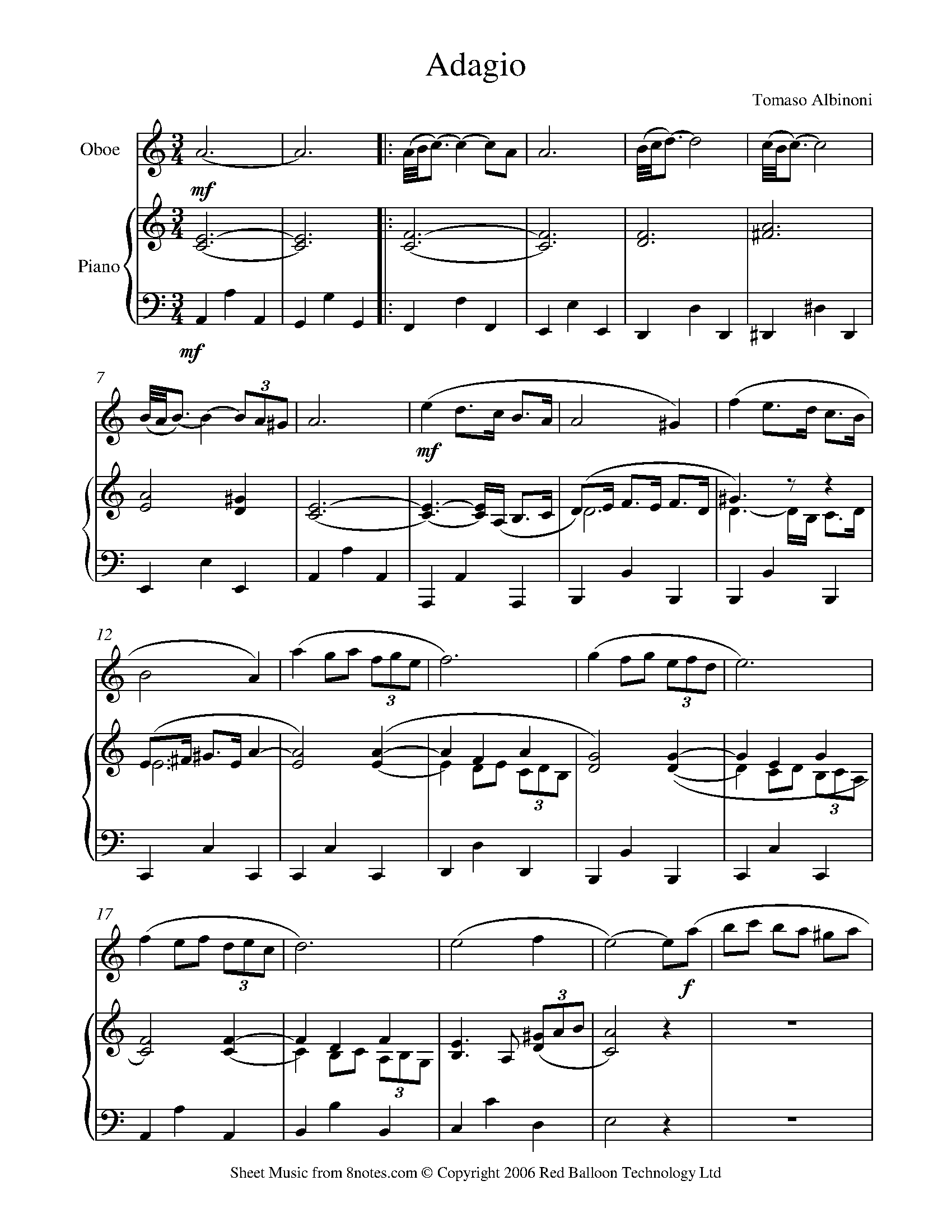 Albinoni Adagio Sheet music for Oboe