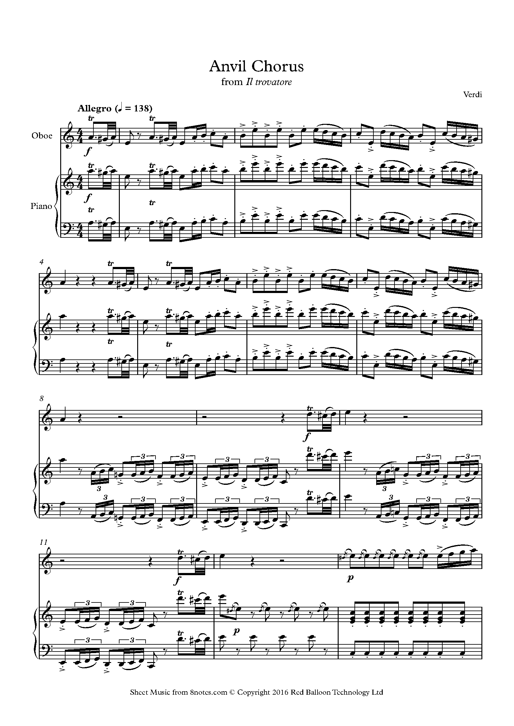Verdi Anvil Chorus from Il trovatore Sheet music for Oboe