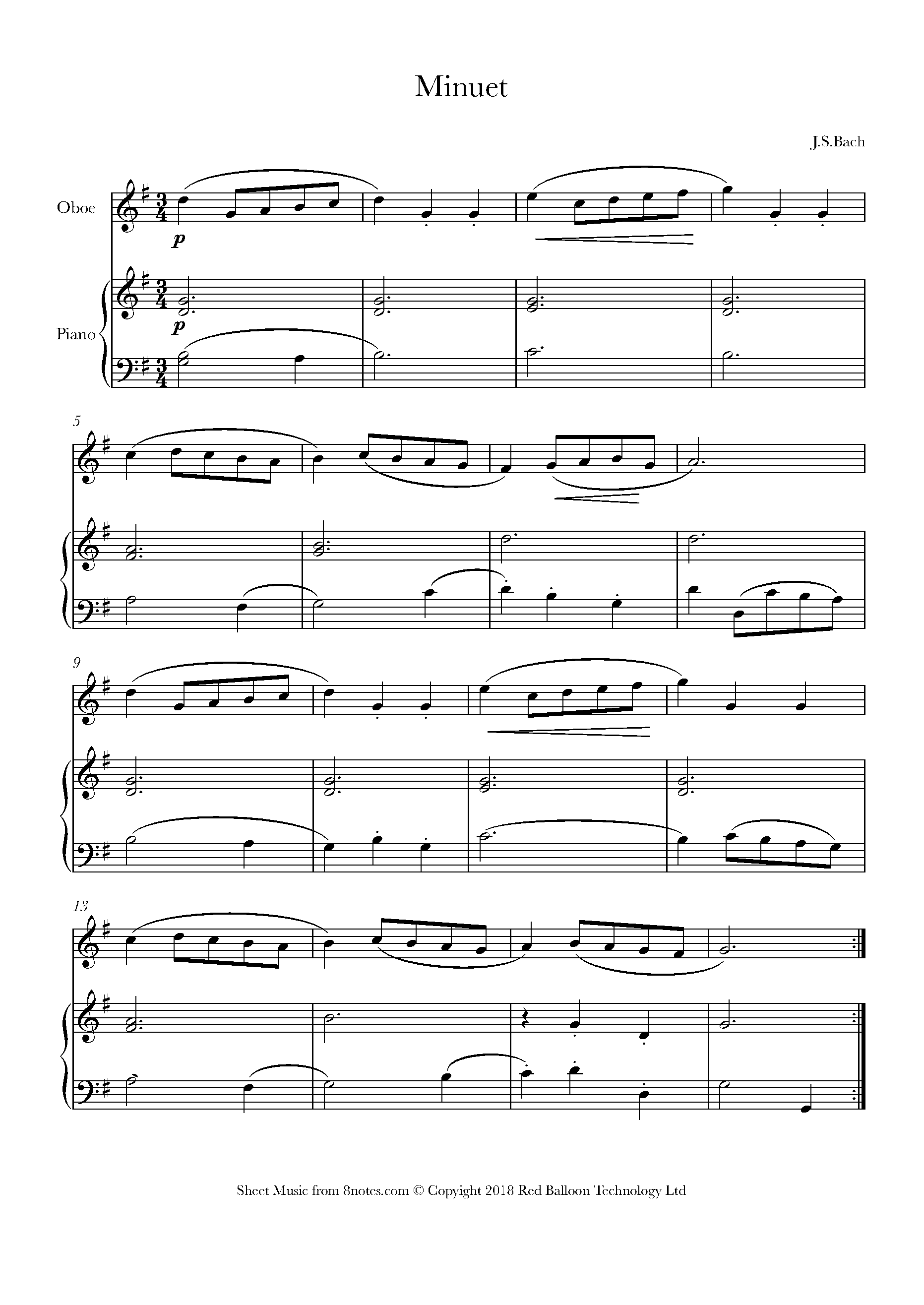 Bach Minuet Sheet music for Oboe
