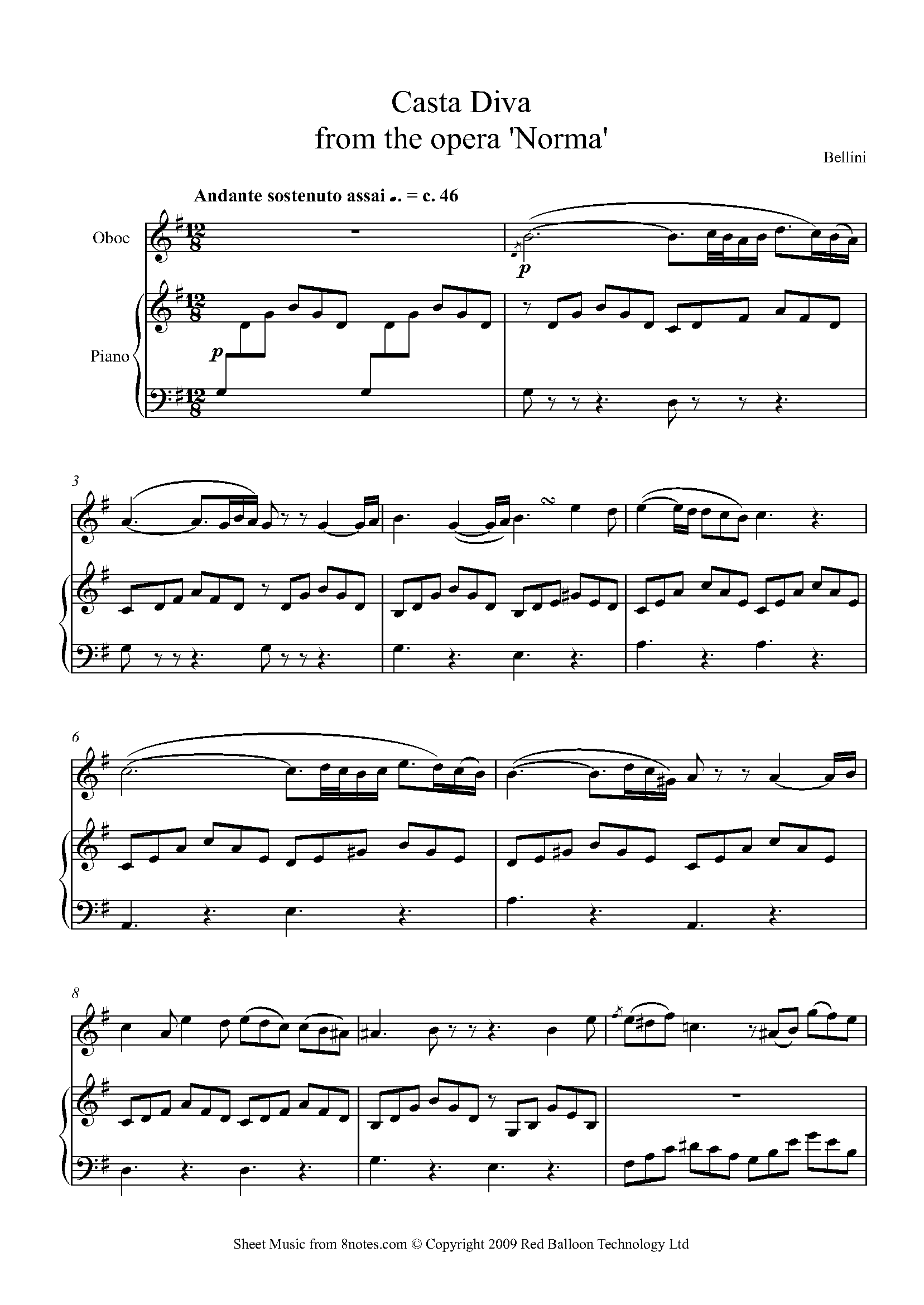 Bellini - Casta Diva from opera Norma Sheet music for Oboe - 8notes.com