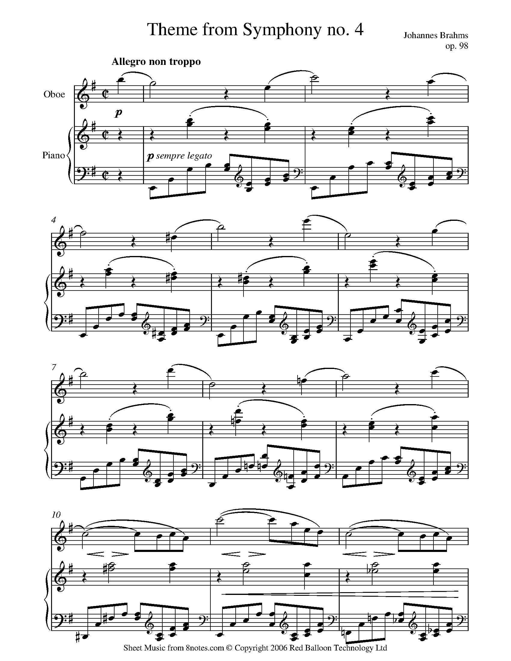 Brahms Symphony no. 4 (theme) Sheet music for Oboe
