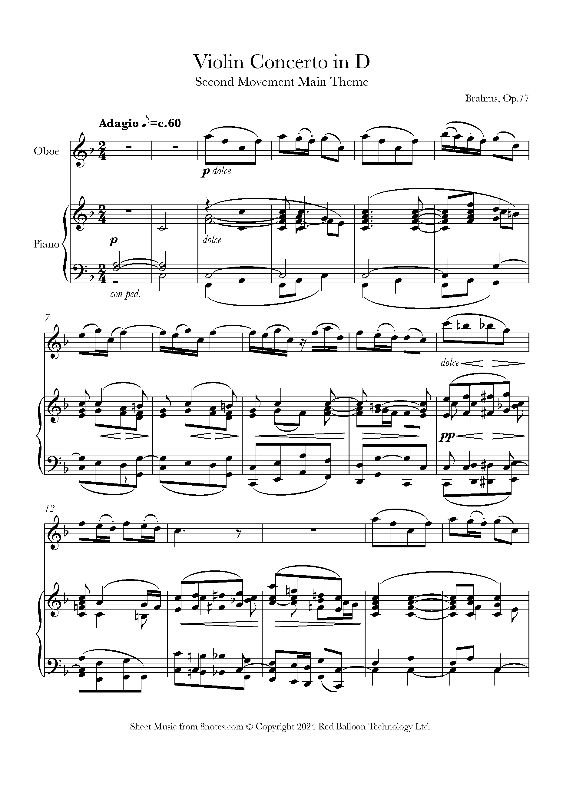 Brahms, Johannes - Violin Concerto, Op.77, Second Movement