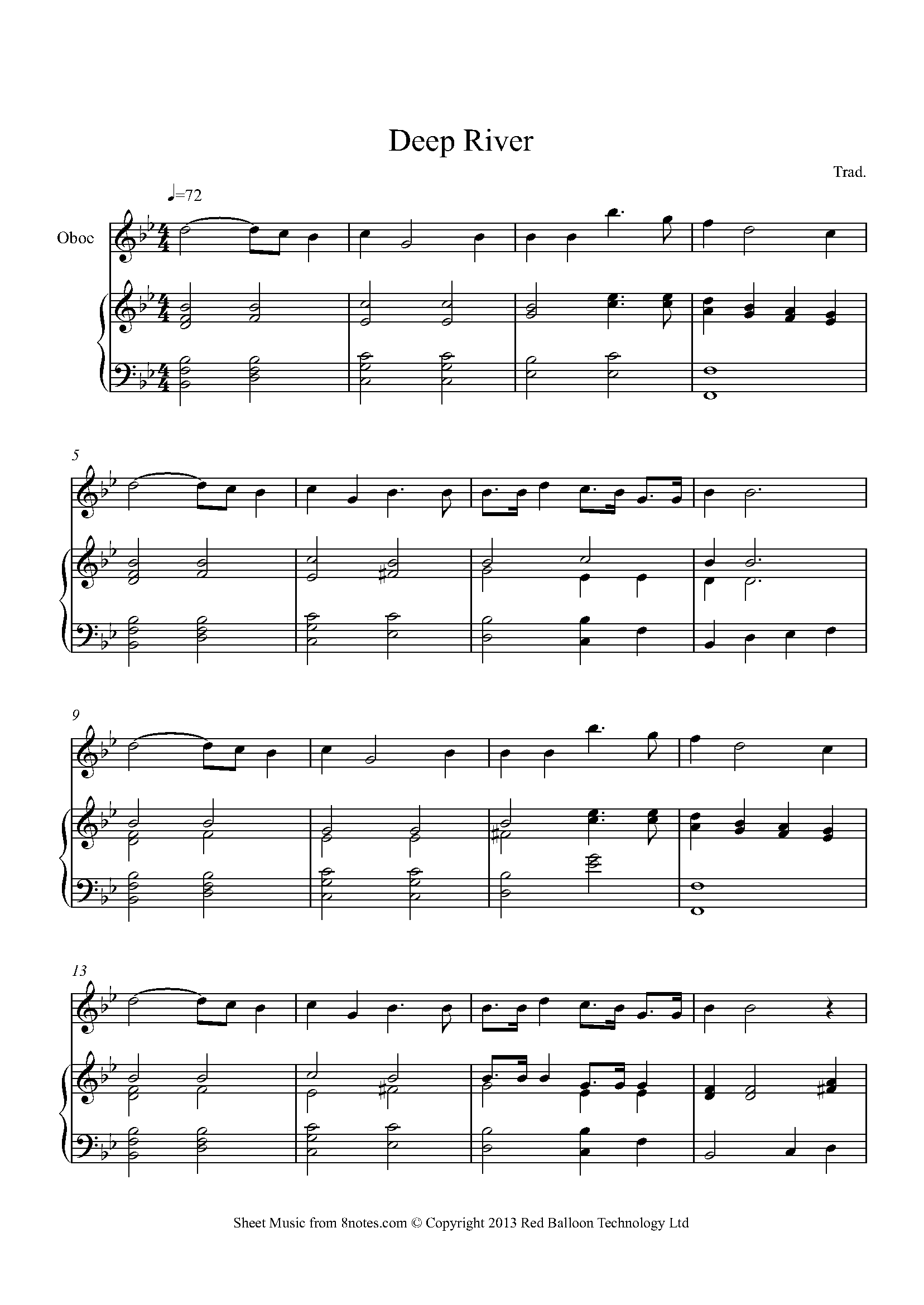 Deep River (Spiritual) Sheet music for Oboe - 8notes.com