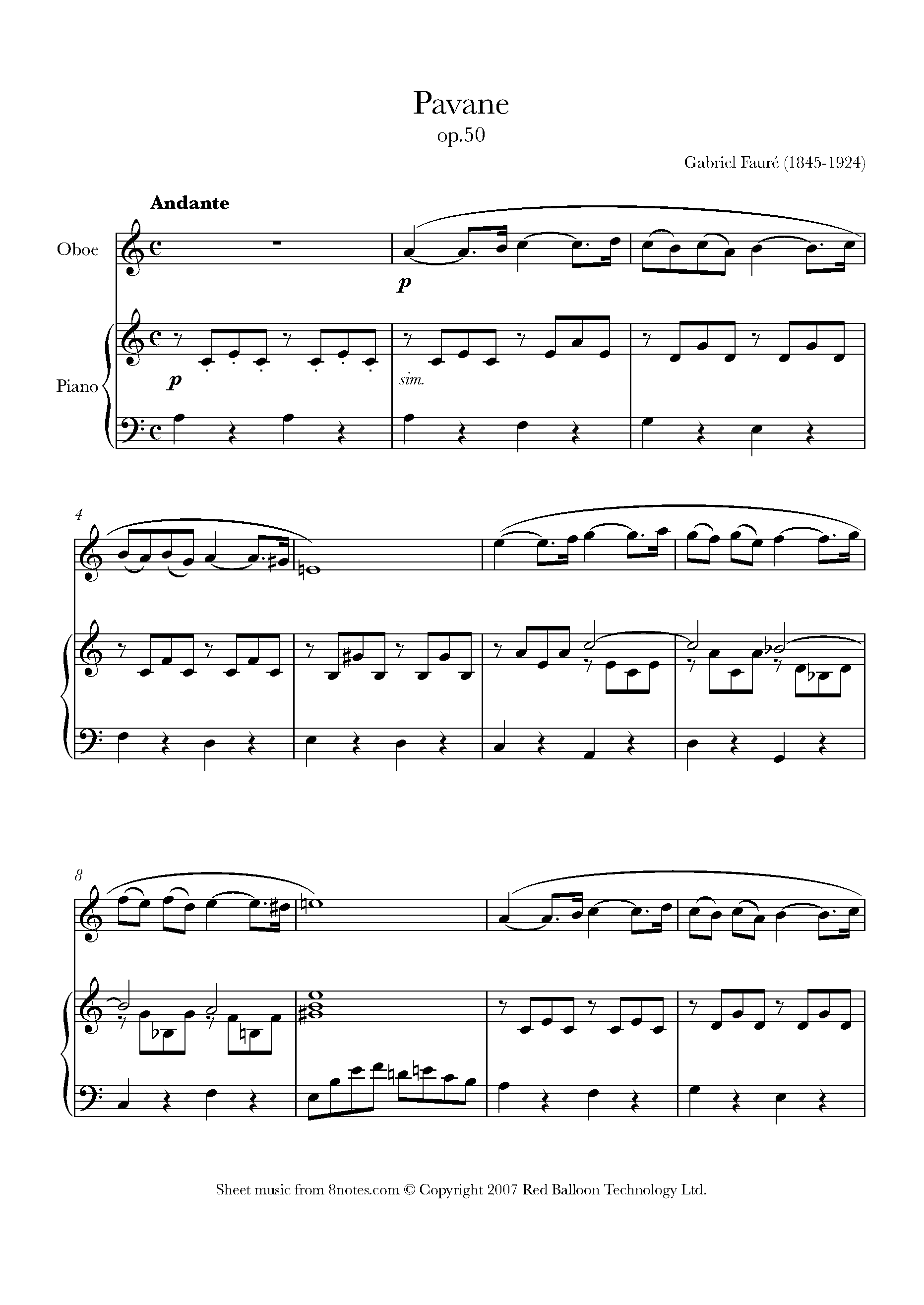﻿Fauré - Pavane Sheet music for Oboe - 8notes.com