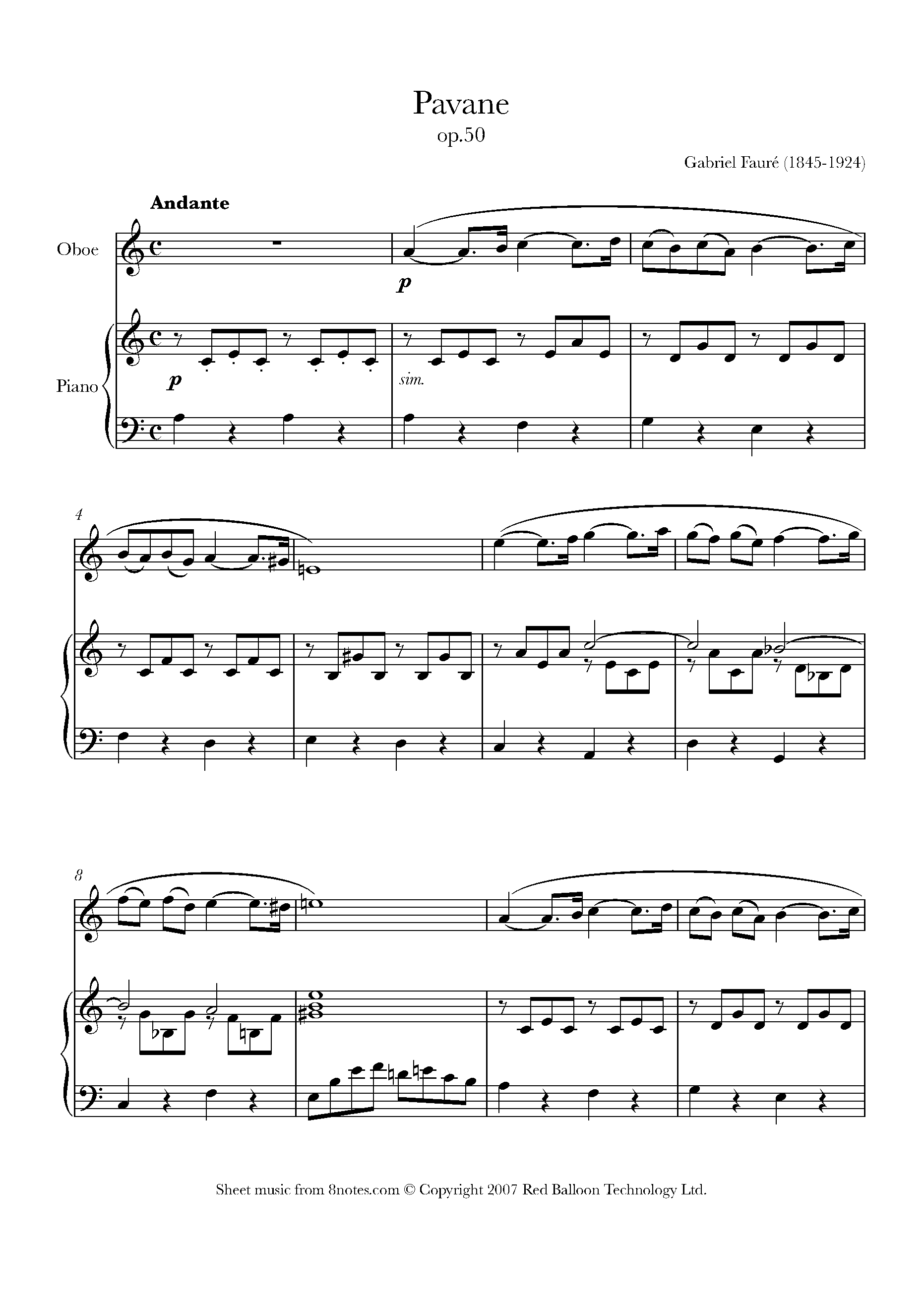 Fauré Pavane Sheet music for Oboe
