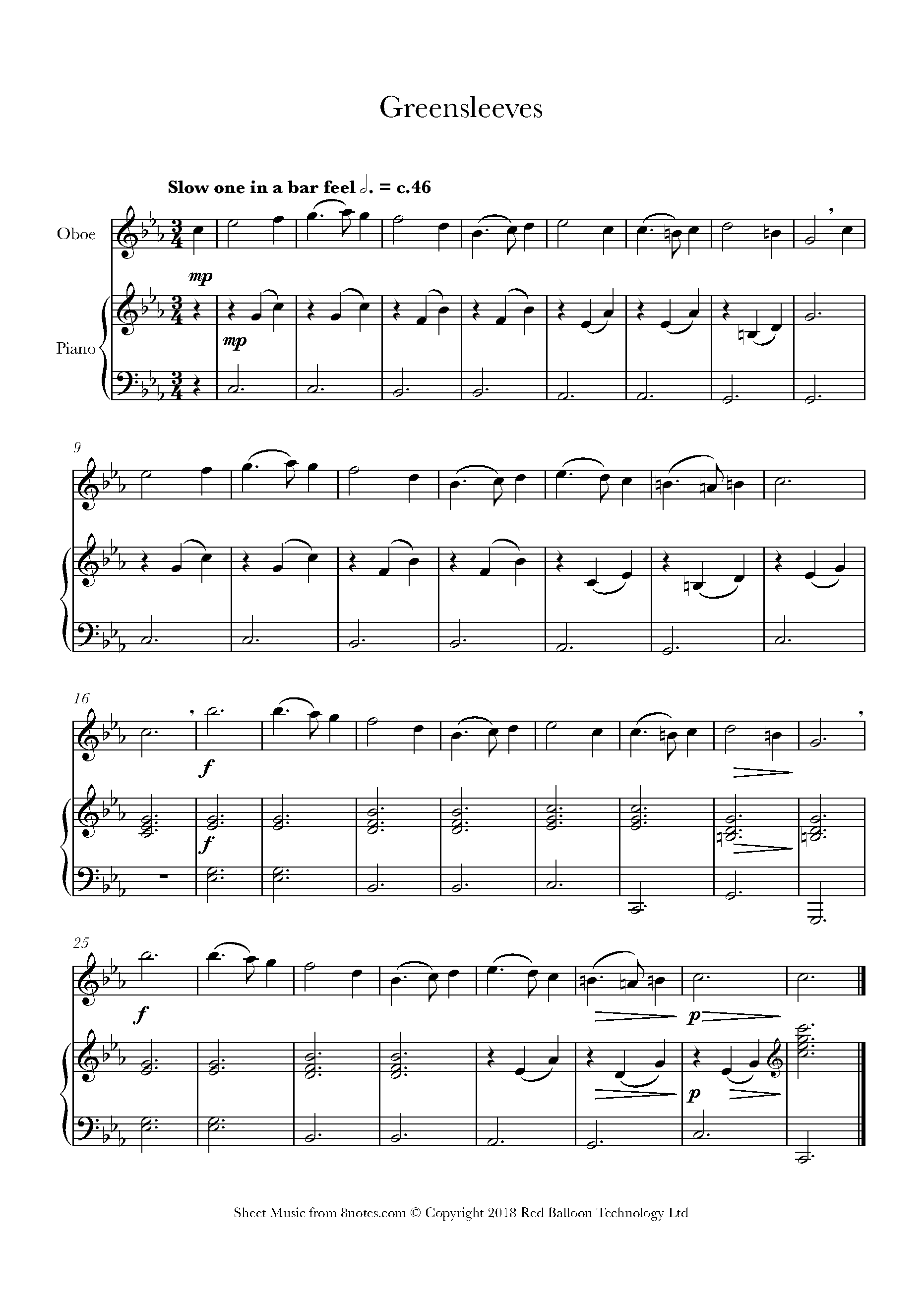 Greensleeves Sheet music for Oboe