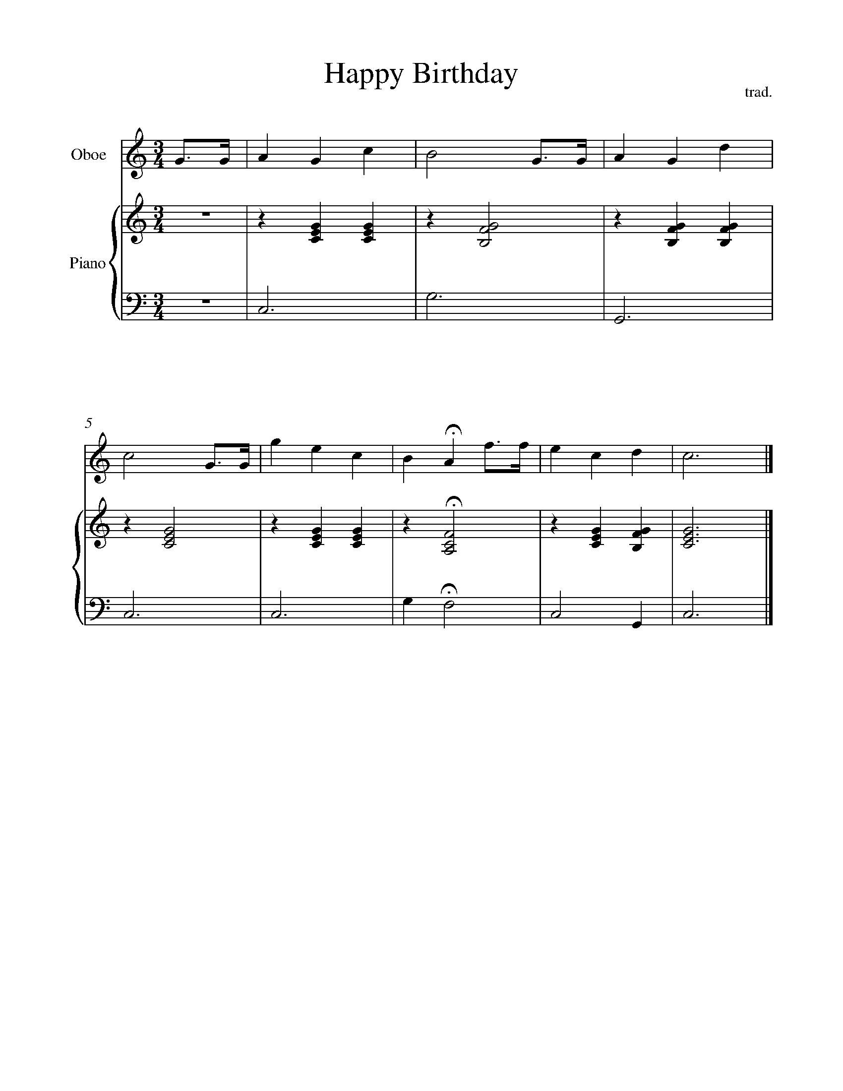 Happy Birthday to You Sheet music for Oboe - 8notes.com