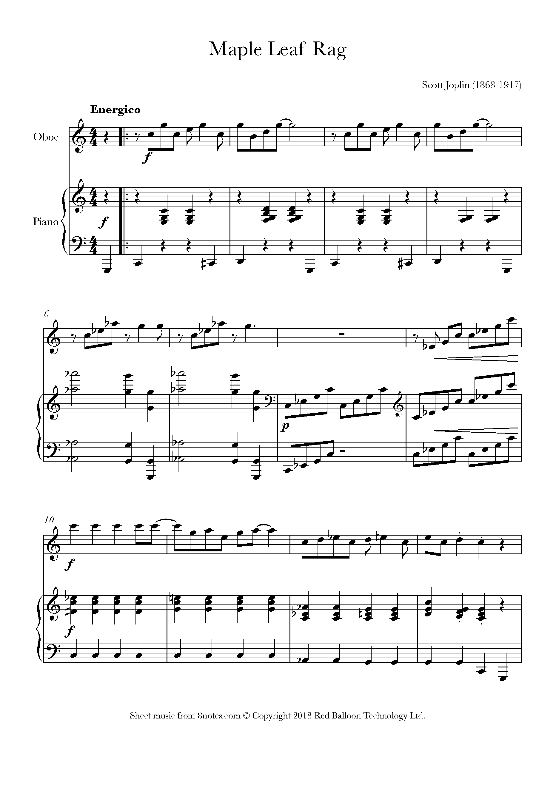Scott joplin maple leaf rag sheet music for oboe 8notes